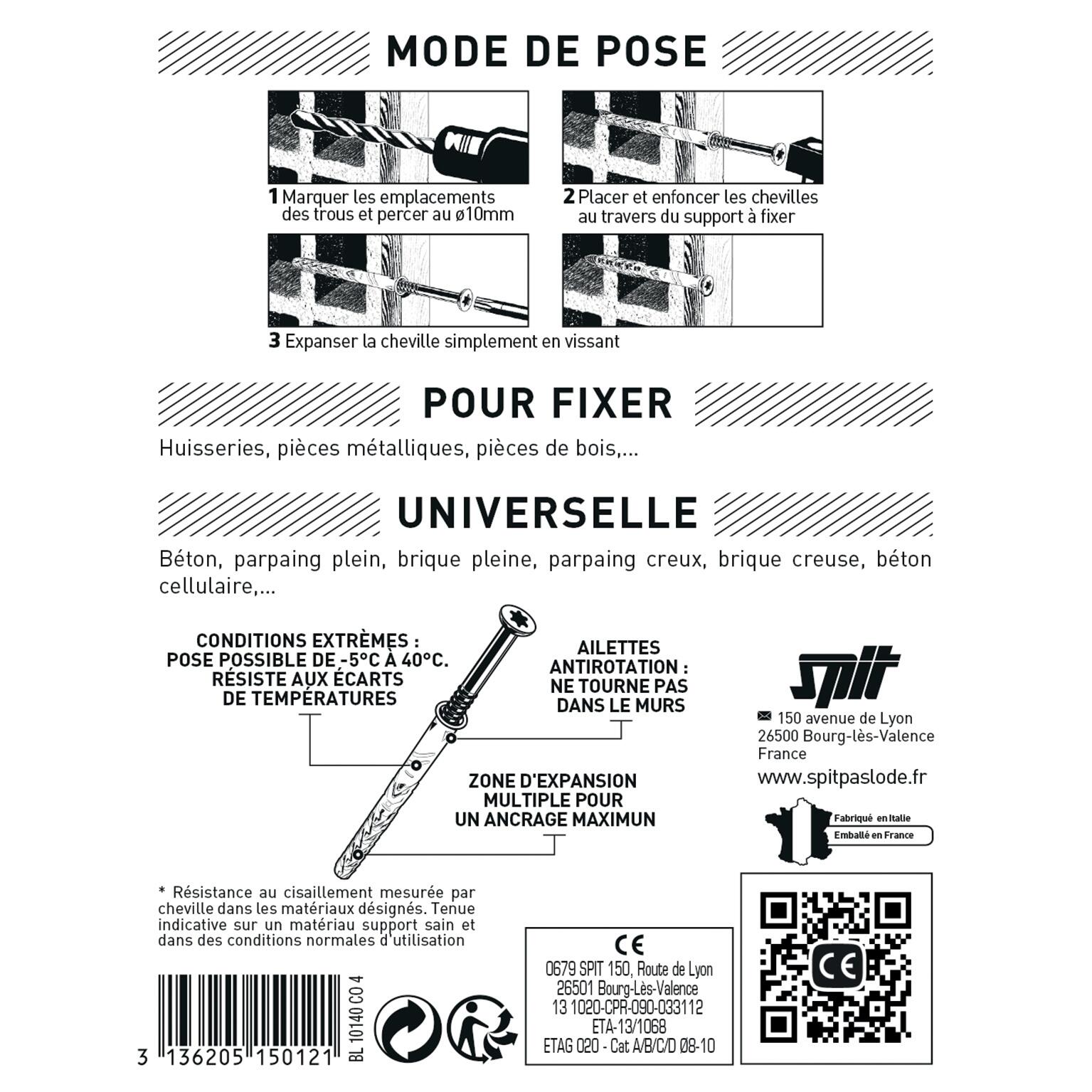Kit chevilles et vis acier SPIT x 4 x L.140 mm - 2