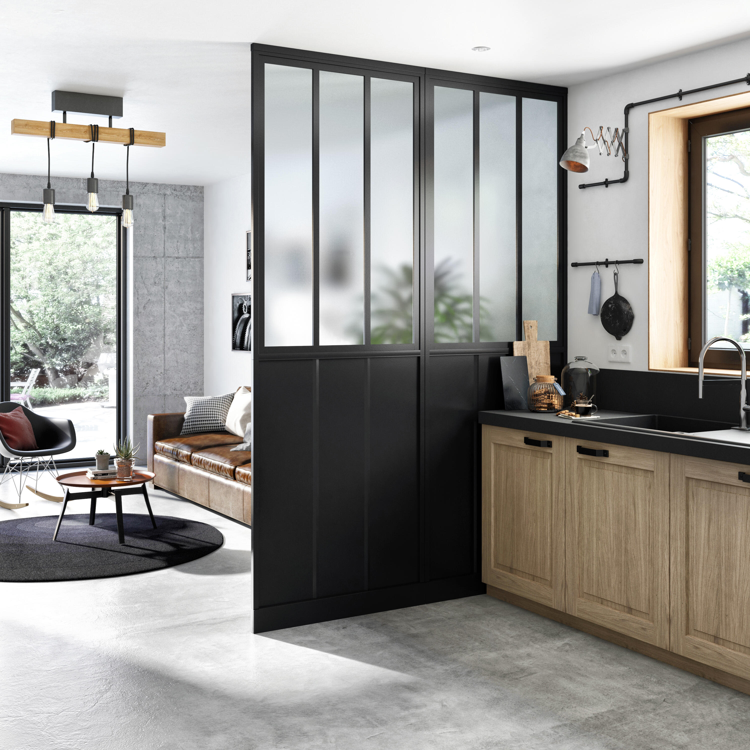 Un style industriel pour la cloison séparant cuisine et salon | Leroy ...