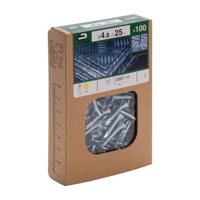 100 vis acier tête fraisée phillips STANDERS, Ø4.8 x L.25 mm