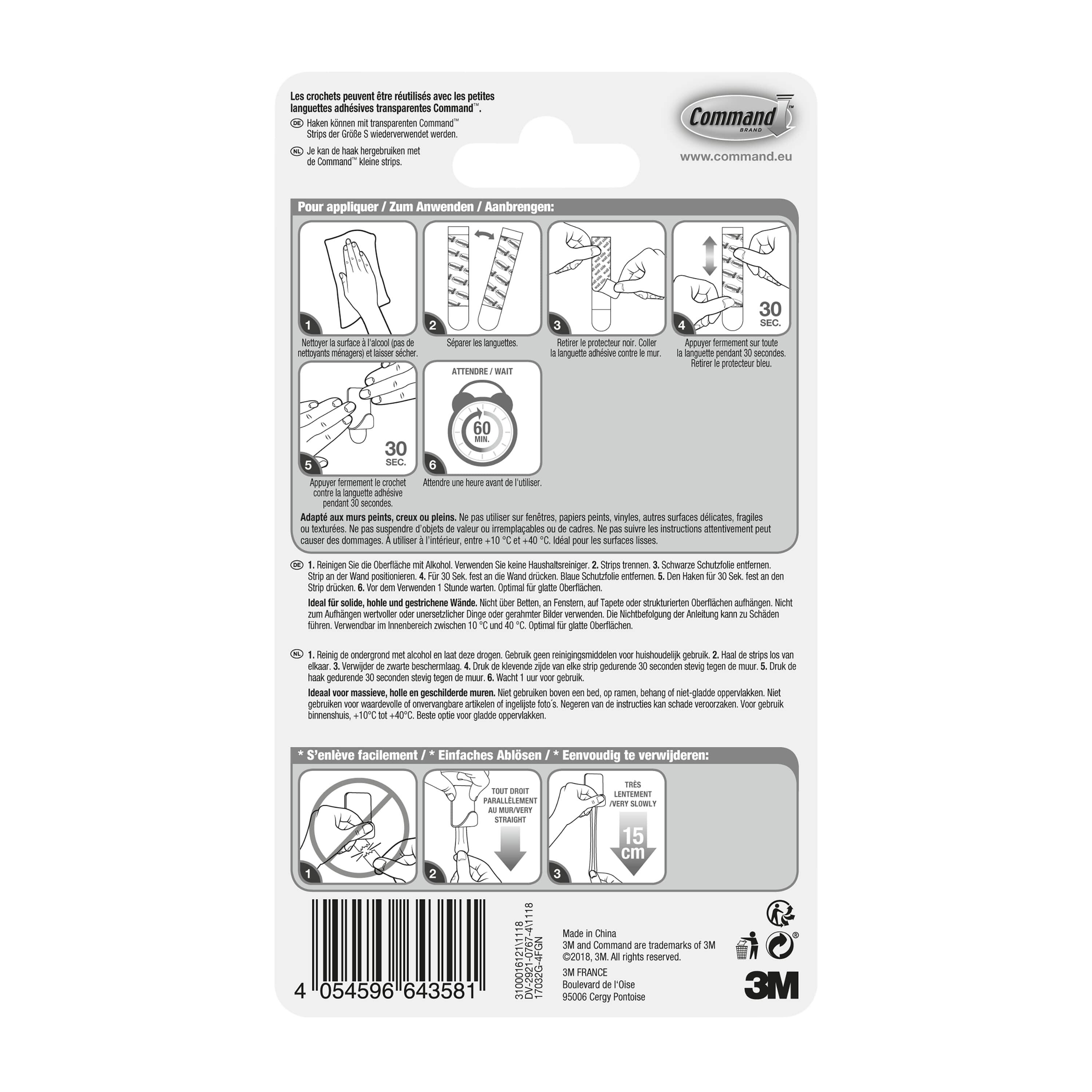 Lot de 4 crochets adhésifs 1 tête déco métal COMMAND - 5