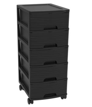 Commode 6 Tiroirs Noir Et Chêne 120x79x39 Cm - Style Scandinave Moderne