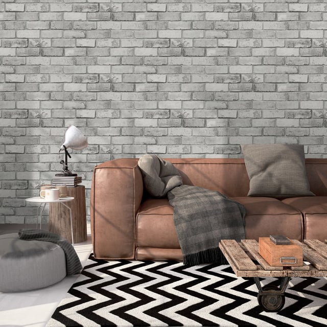 Papier peint intissé Sur intissé brique paillette gris