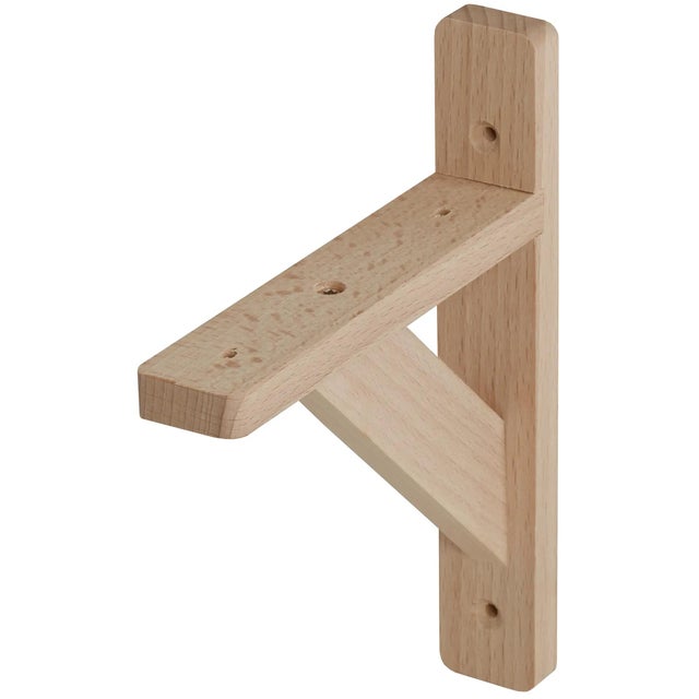 Equerre de fixation murale bois brut marron, H.19 x P.15 cm