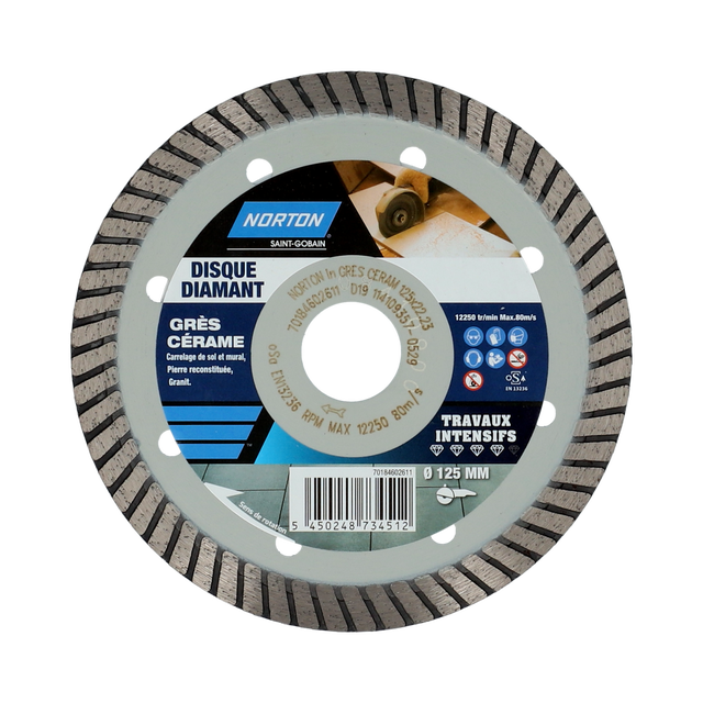 Disque diamant intensif turbo pour grès NORTON, Diam.125 mm