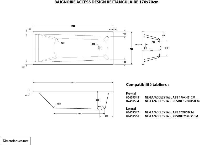 Baignoire rectangulaire L.170x l.70 cm blanc, SENSEA Access design - 7