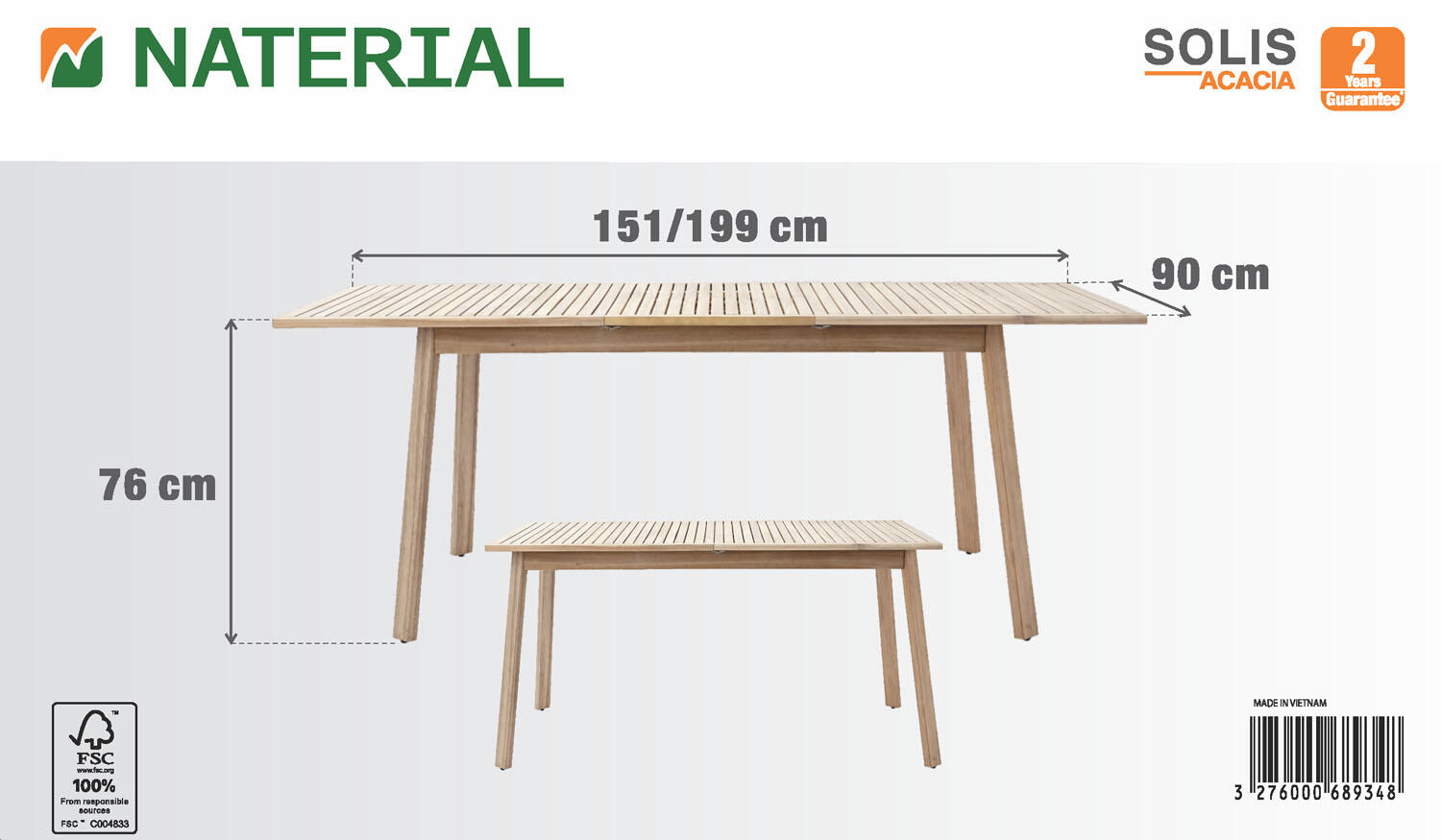 Table de jardin NATERIAL Solis rectangulaire marron 4 personnes - 11