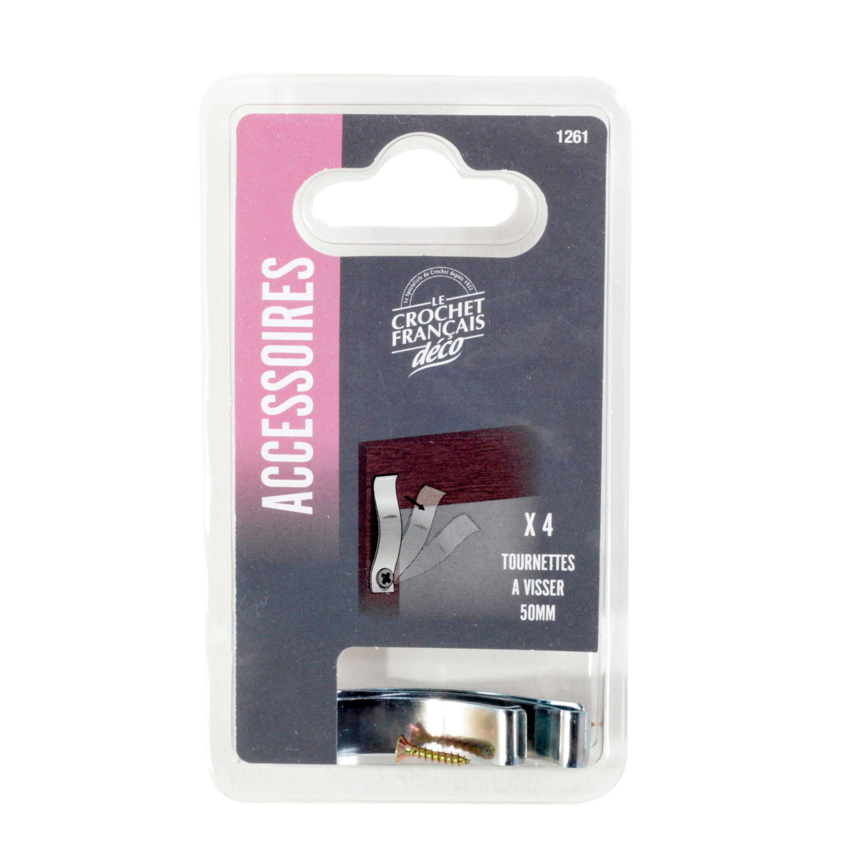 Lot 4 tournettes à visser pour cadres en bois LE CROCHET FRANCAIS L.50 x l.9 mm - 3