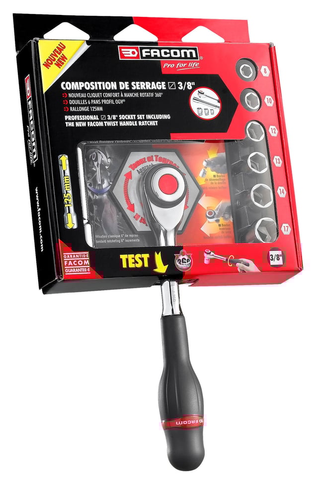 Lot de cliquets et douilles acier FACOM, 8 pièces