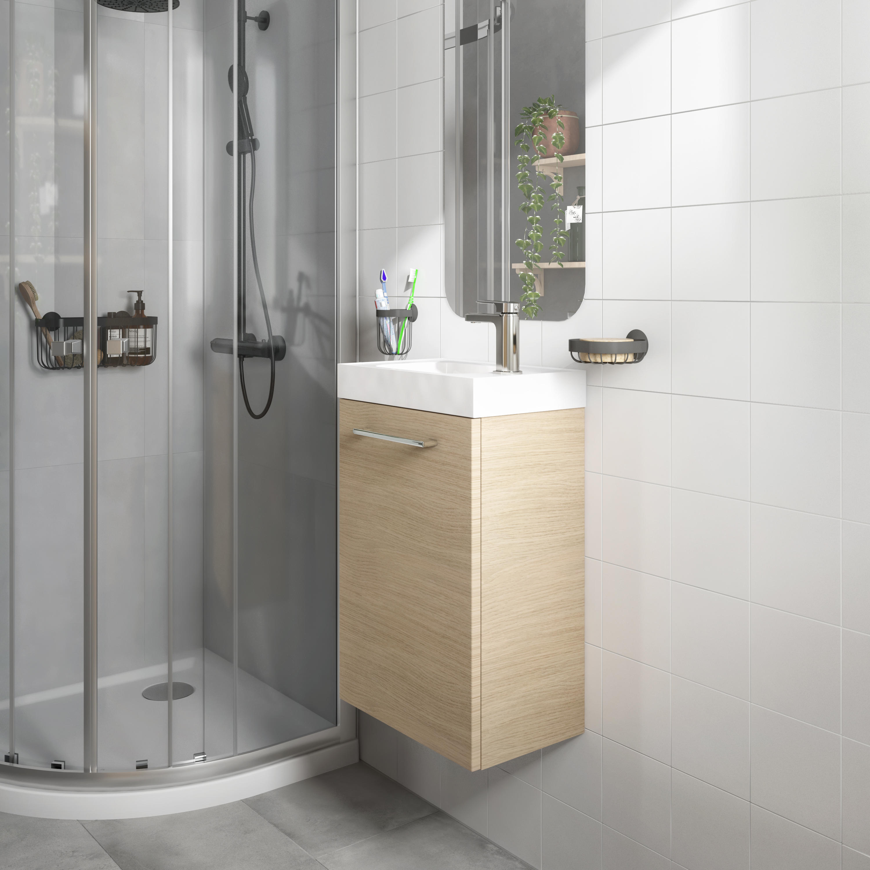 Meuble lave-mains, 1p L.40cm x H.58cm x P.24cm effet chêne naturel Remix - 5