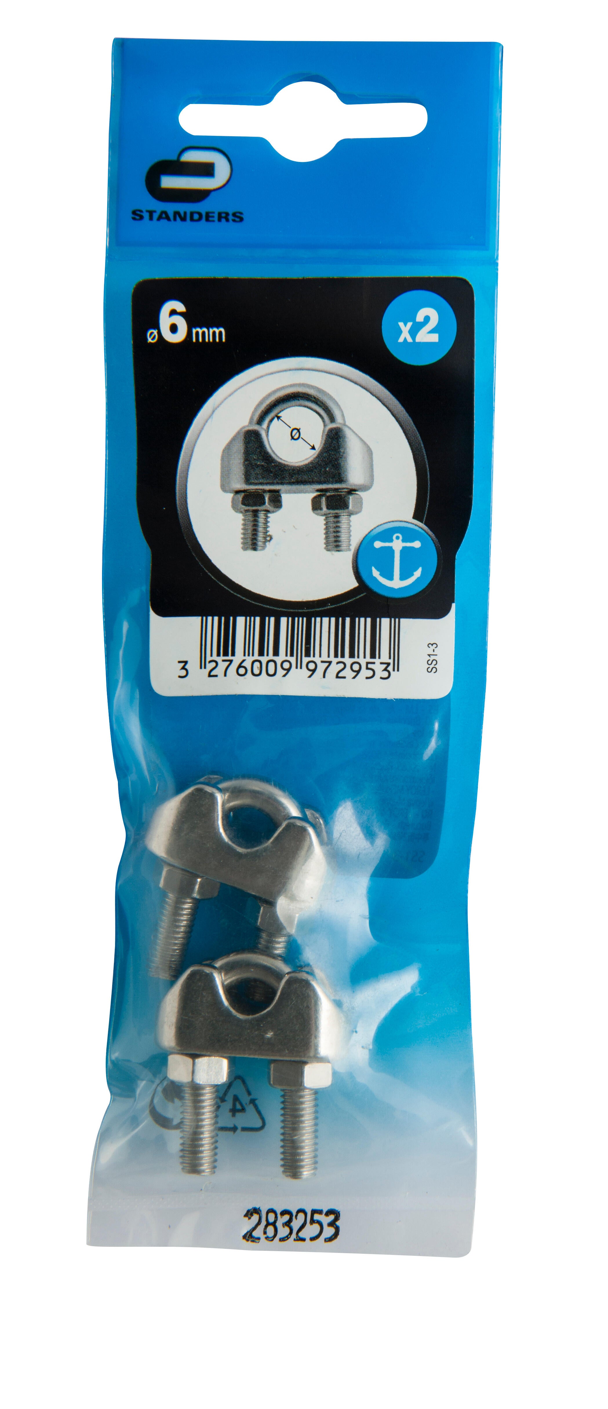 Lot de 2 serre-câbles inox, STANDERS, Diam.6 x l.11.4 mm - 2