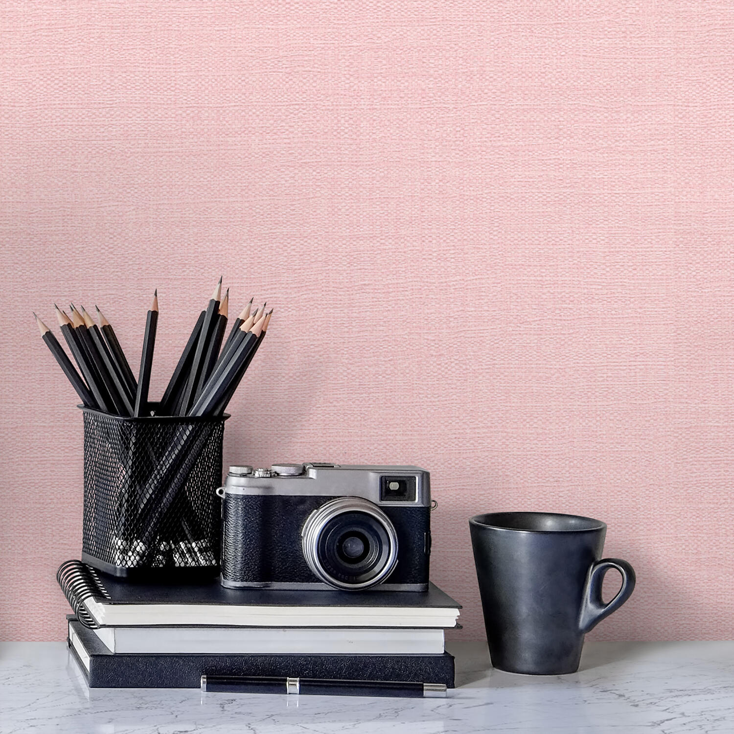 Papier peint vinyle Textile nacré rose blush - 6