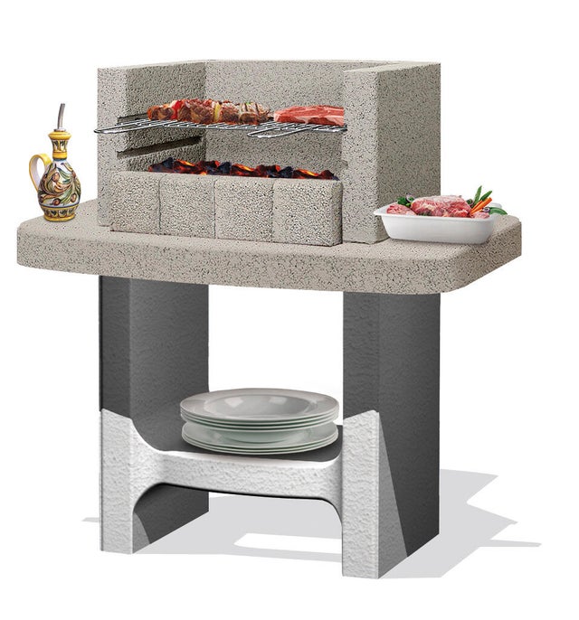 Barbecue In Cemento Con Cappa - Griglia Large 77x45cm, Piano Lavoro 125cm, Acciaio INOX - Foto 9