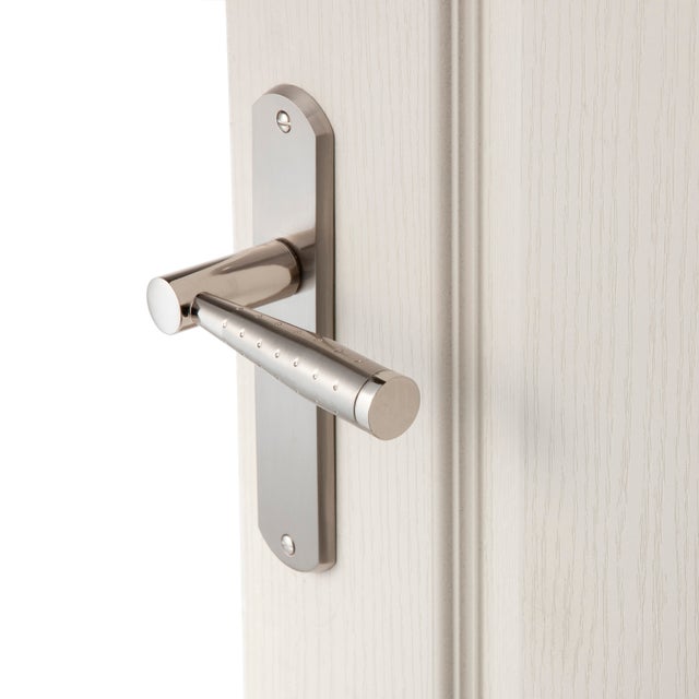 2 poignées sur plaque sans trou Nine zinc nickel brillant, entraxe 165 mm