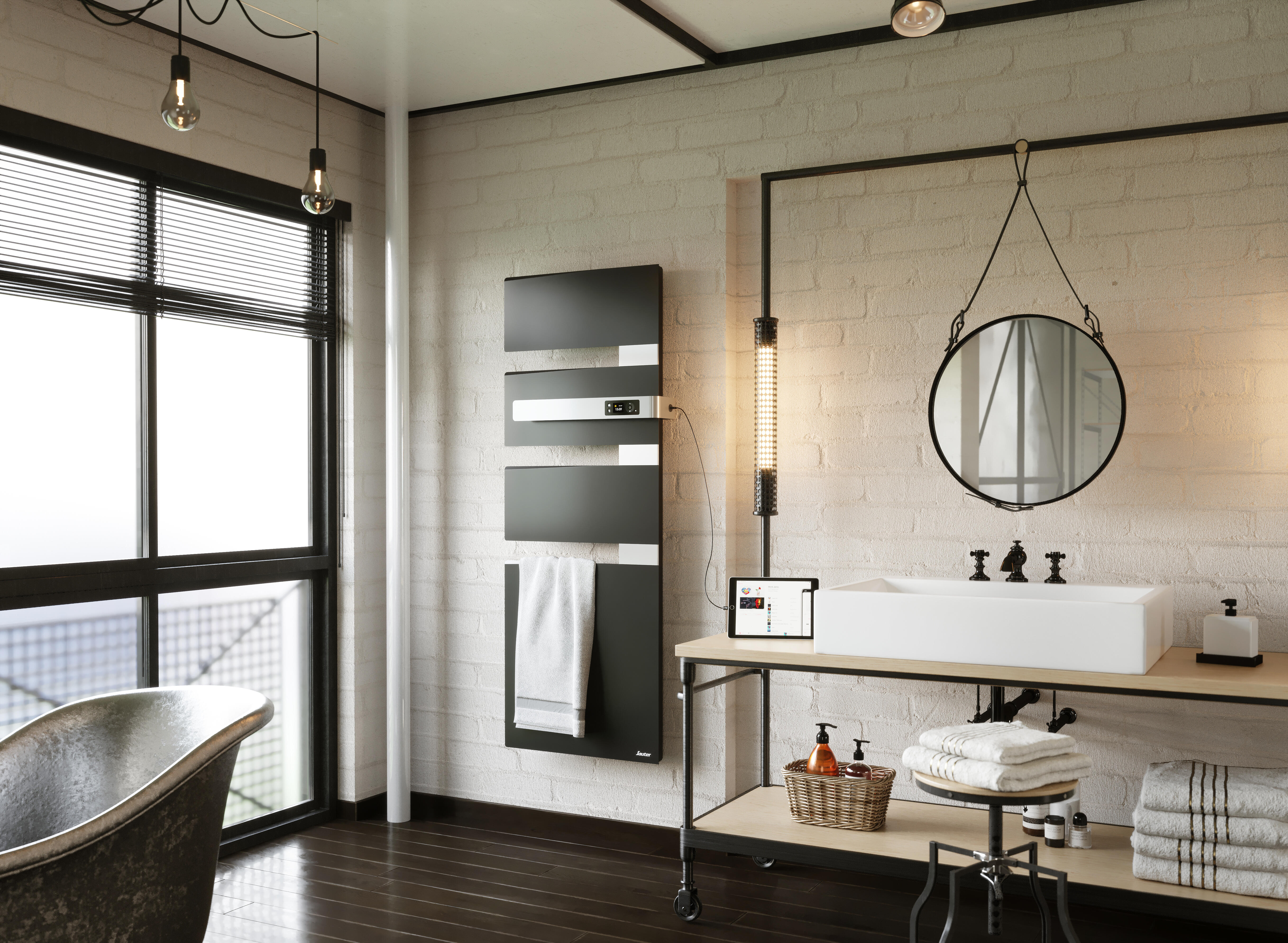 Sèche-serviettes électrique soufflant SAUTER 1750W, H.150 x l.58 cm Alutu music - 2