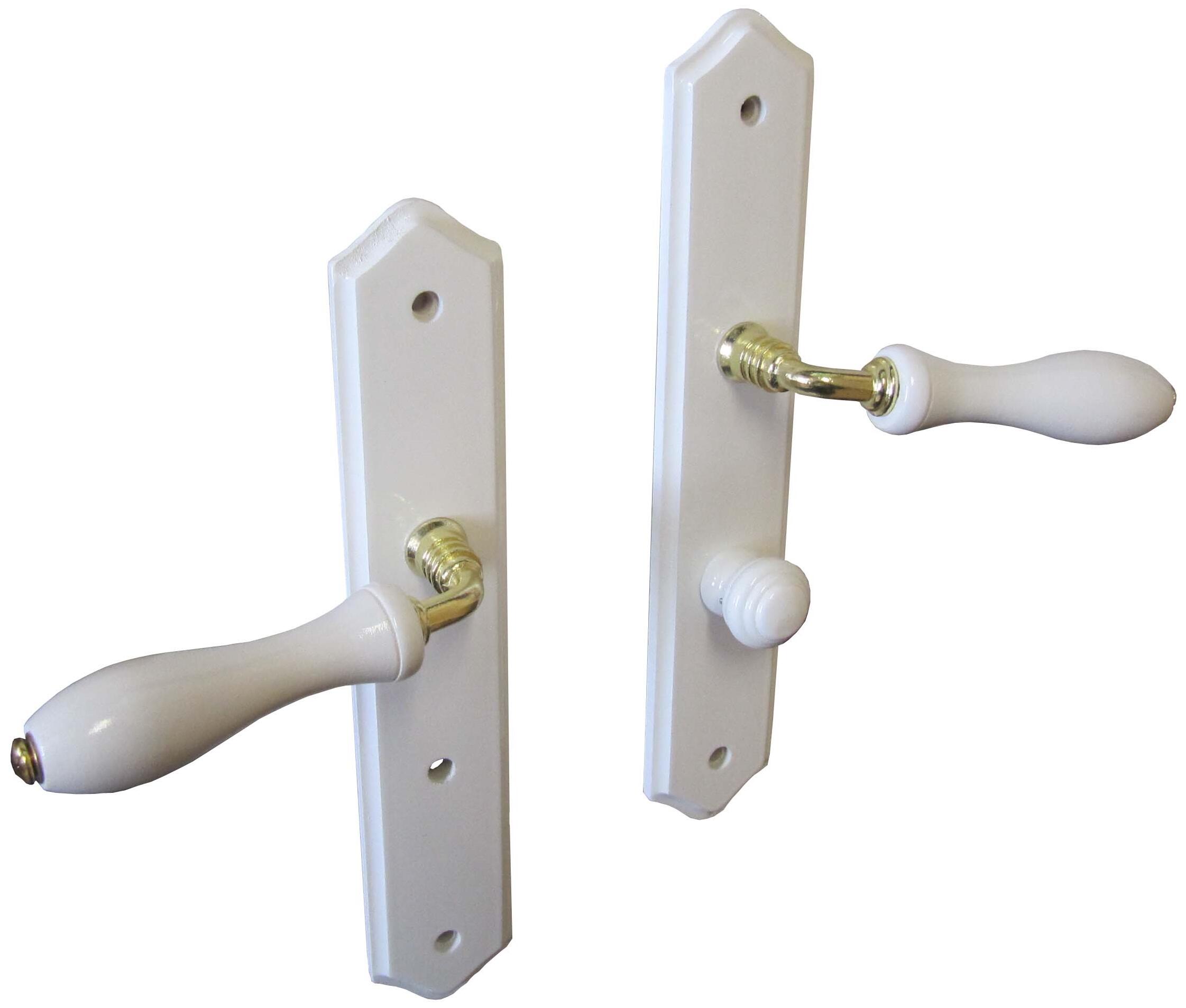 2 poignées sur plaque à condamnation bois blanc brillant, entraxe 195 mm - 2