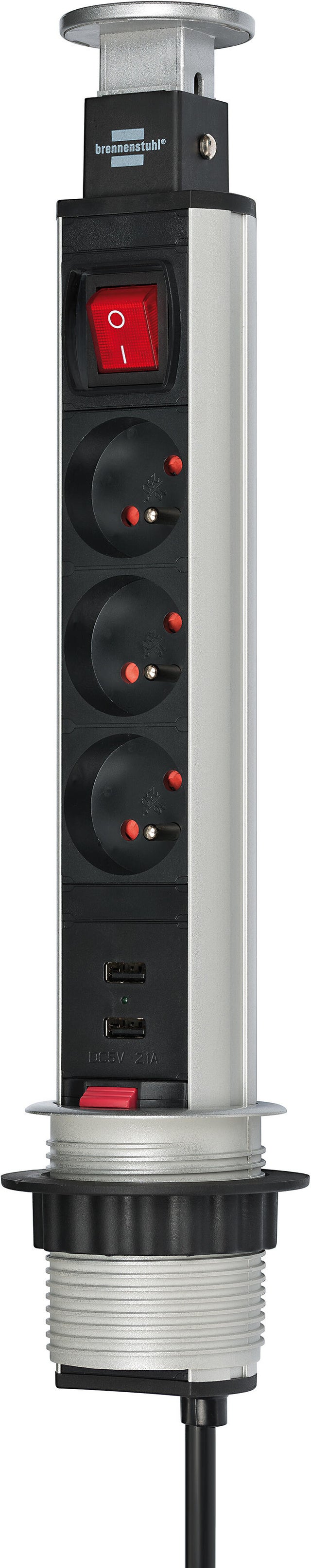 Multiprise TOWER POWER encastrable, 3 prises + 2 prises USB, avec 2m BRENNEN