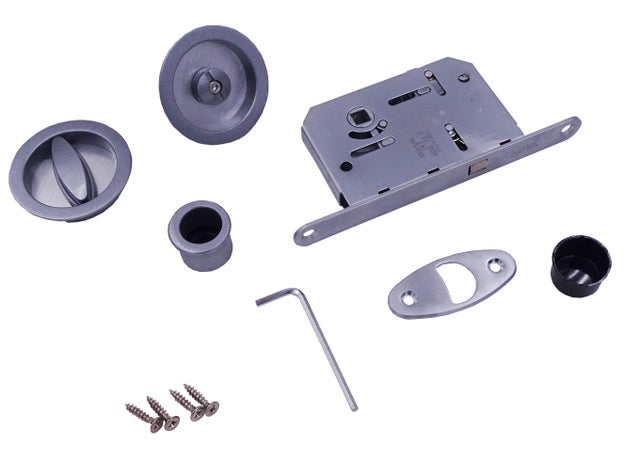 Serrure condamnation chrome pour porte coulissante bois ECLISSE