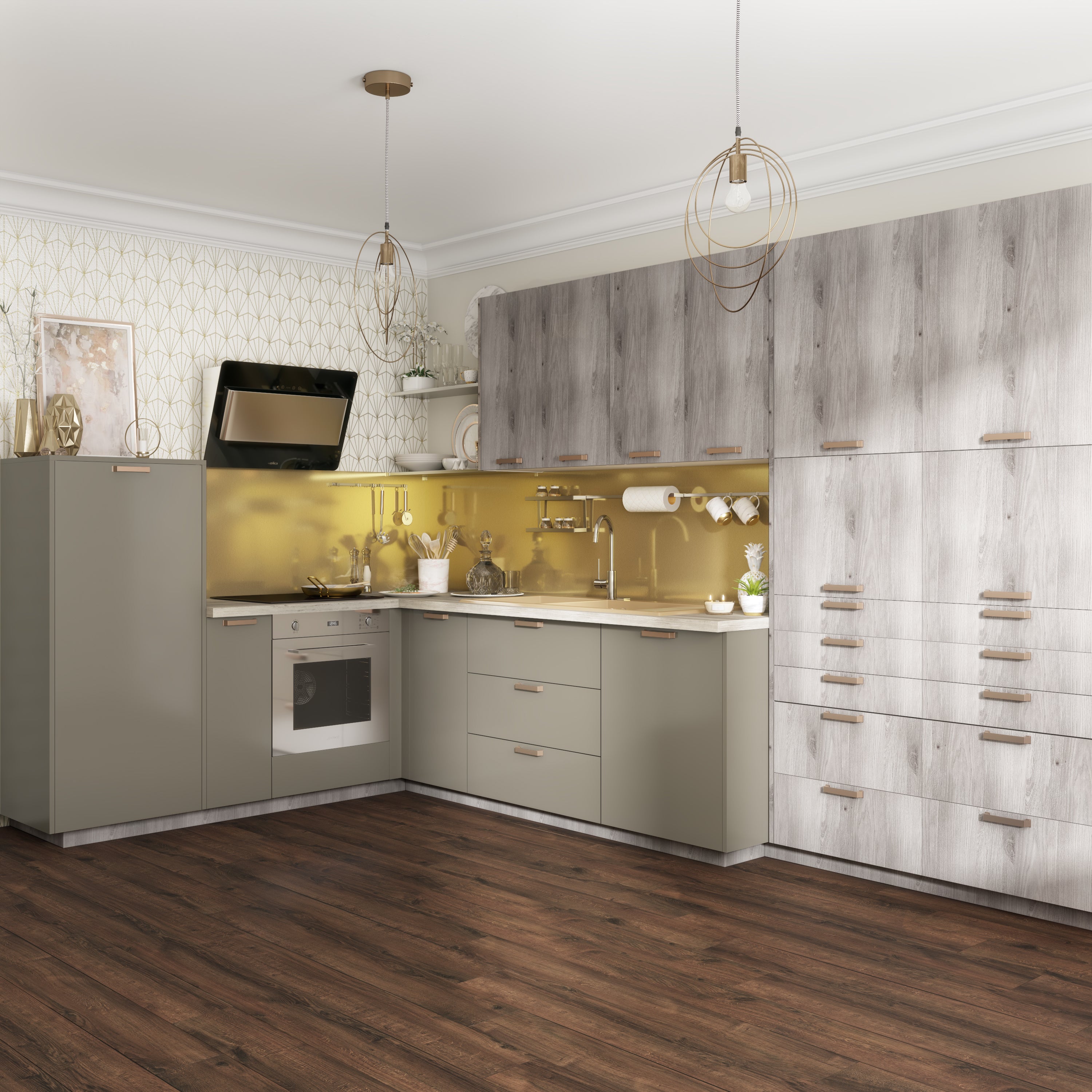 Crédence stratifié Effet doré brossé L.300 x H.64 cm, Ep.9 mm - 7