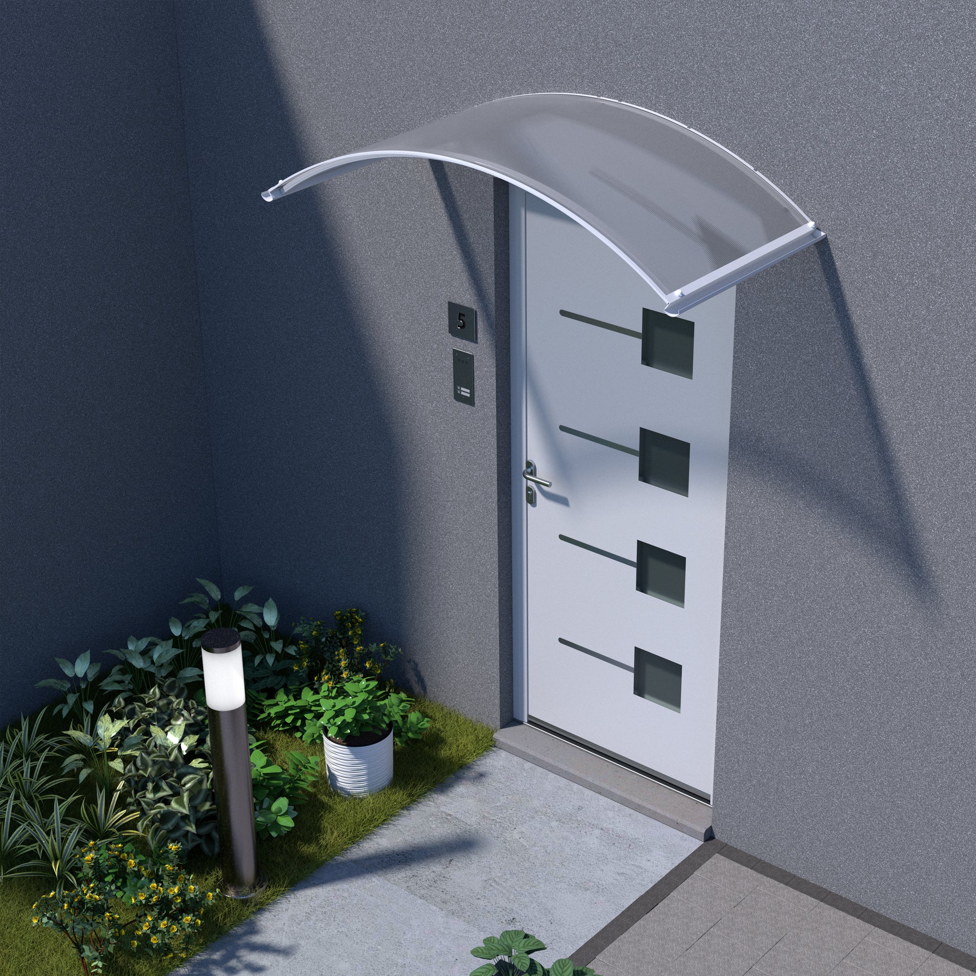Auvent de porte d'entrée alu blanc Arcus, l.158 x H.27 x P.70 cm  - 6