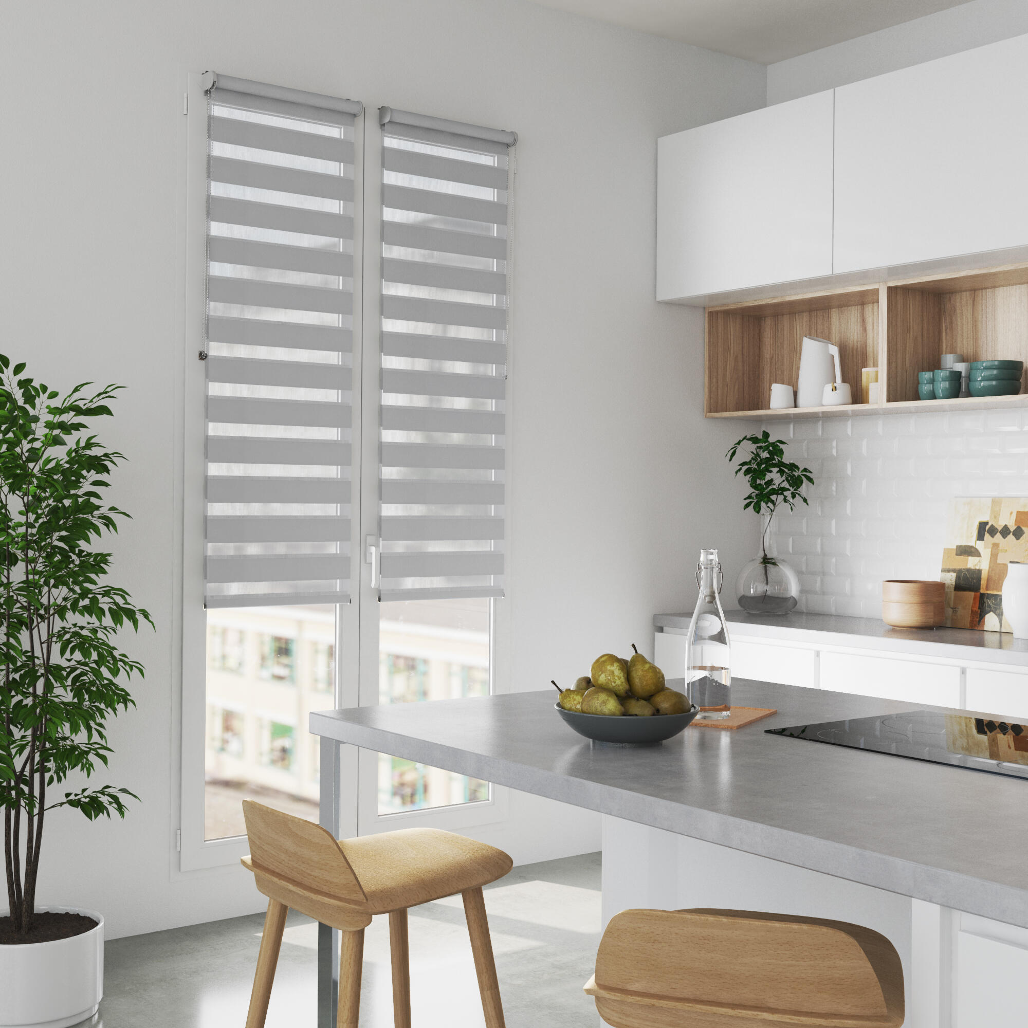 Store enrouleur jour/nuit Québec gris clair, l.55 x H.250 cm, INSPIRE