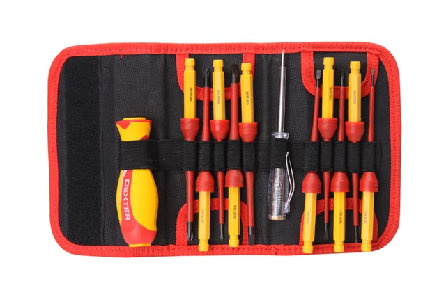 Jeu de 12 tournevis isolés d'électricien DEXTER + sac de rangement