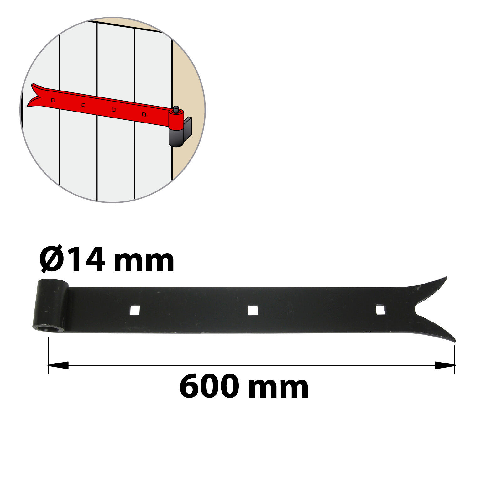 Penture de volet en acier noir prépeint, Diam.14 x H.35 x L.600 x P.22 mm AFBAT - 2