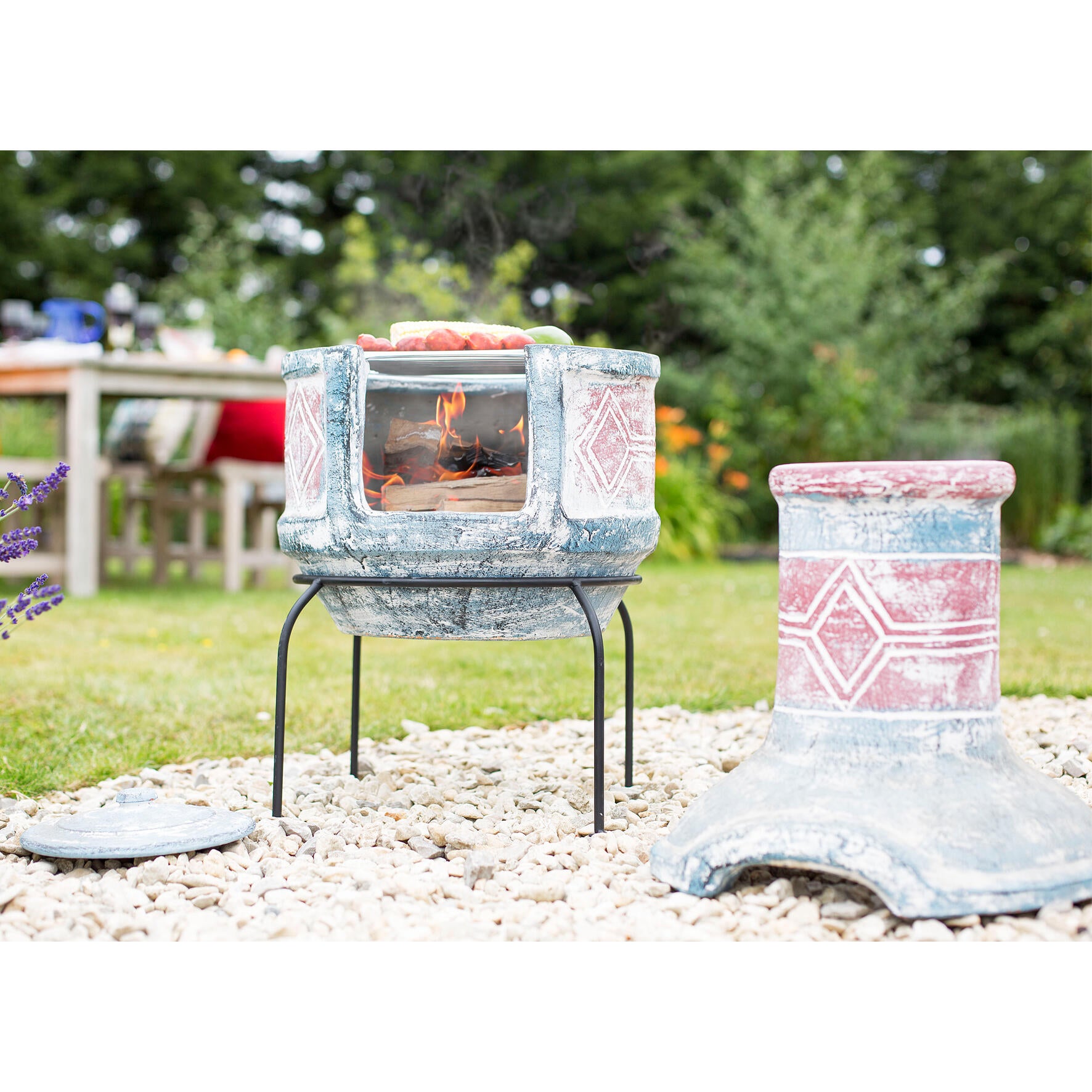 Cheminée mexicaine au bois LA HACIENDA Mexicana fresco + grille de cuisson, bleu - 3