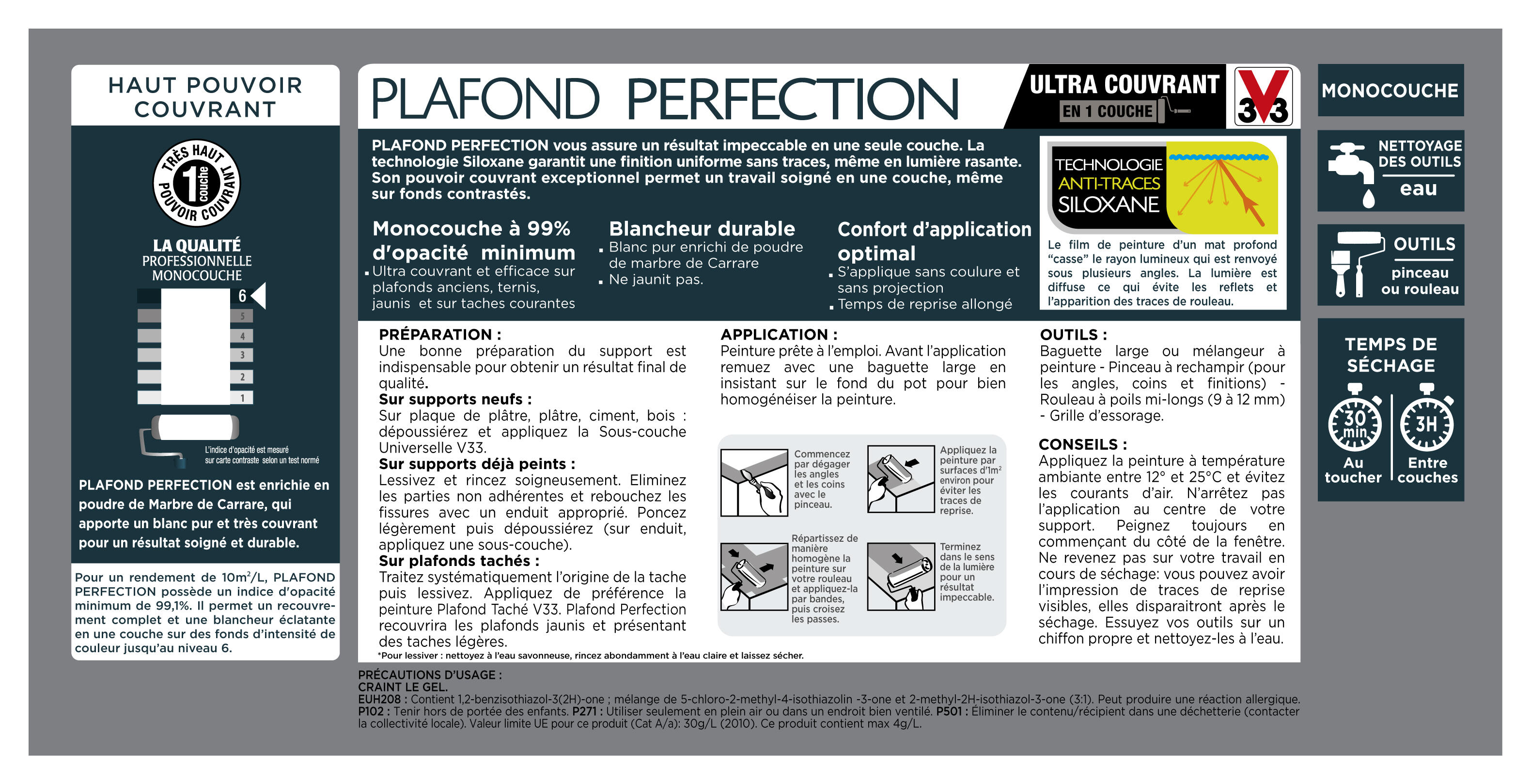 Peinture plafond blanc mat V33 Perfection 5L - 6