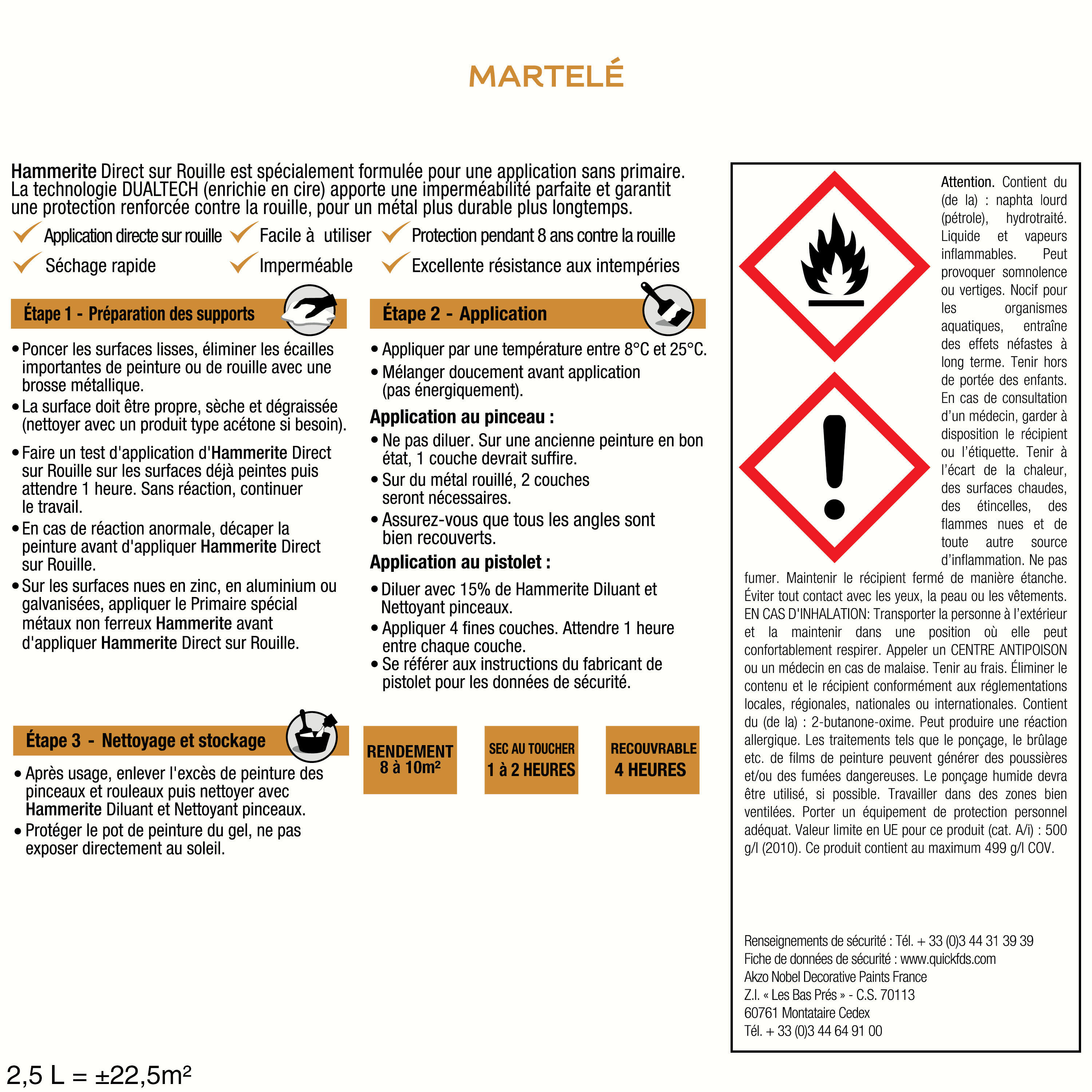 Peinture extérieure fer Martelé HAMMERITE blanc mat  2.5l - 3