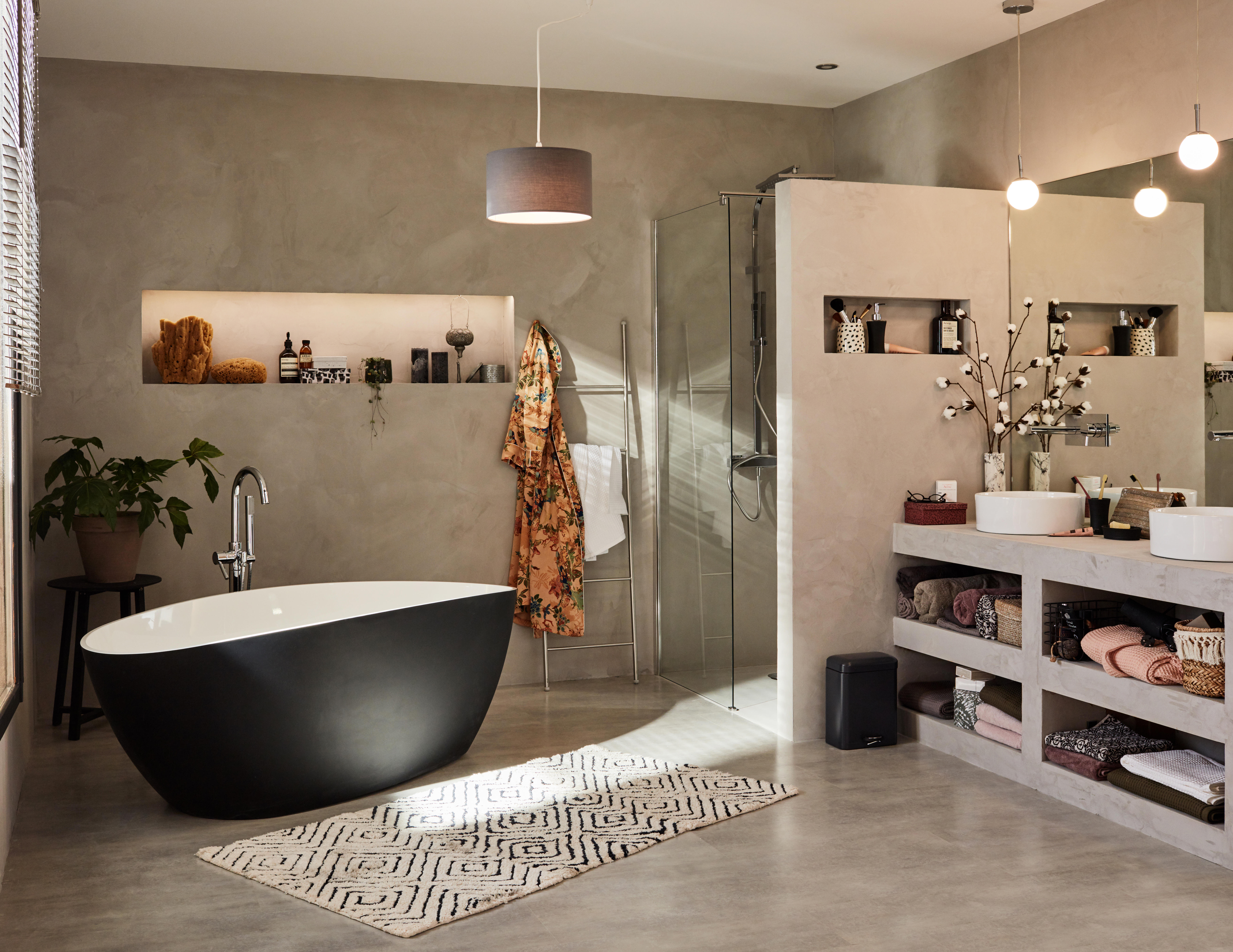 Baignoire îlot ovale l.71 x L.156cm noir et blanc Stori - 4
