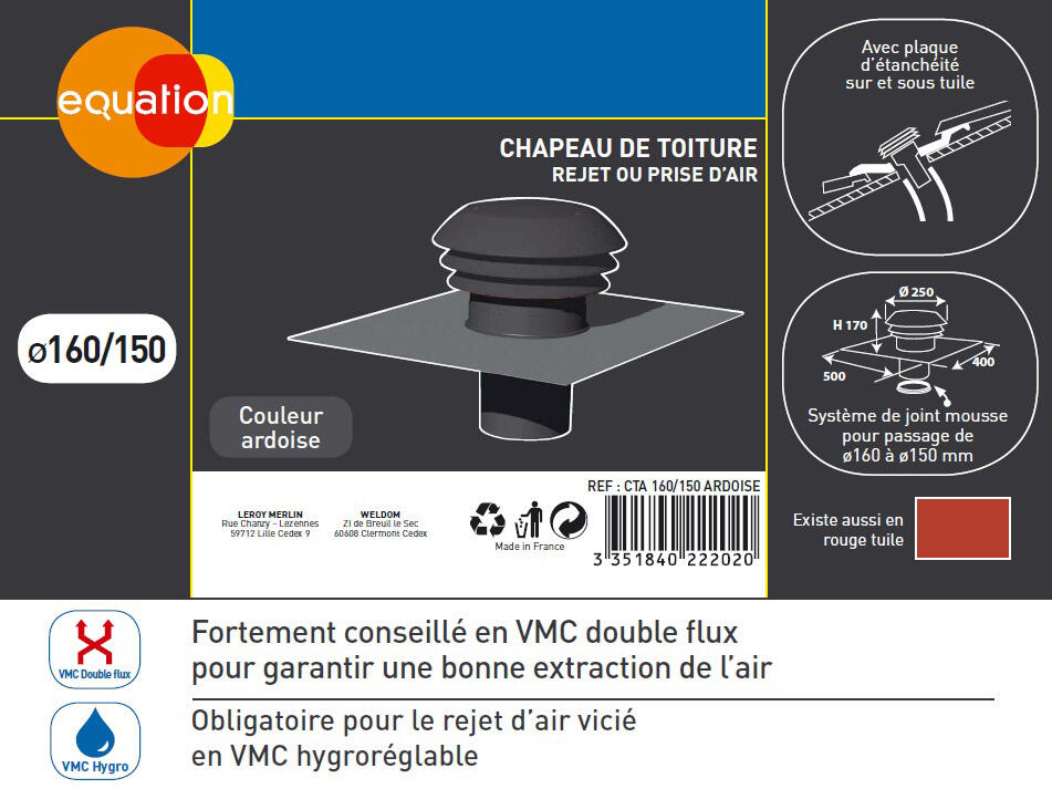 Chapeau de toiture ardoise pvc EQUATION, Diam.160/150 mm - 2