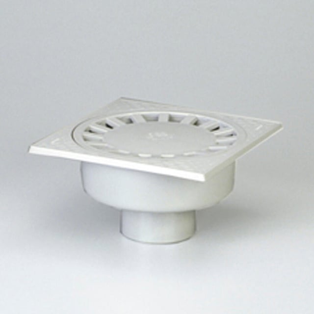 Siphon de sol 10x10 cm et sortie verticale à coller D.40