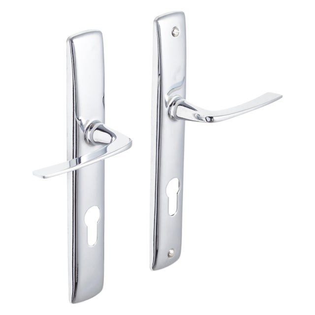 2 poignées sur plaque à cylindre Ira acier chrome brillant, entraxe 195 mm
