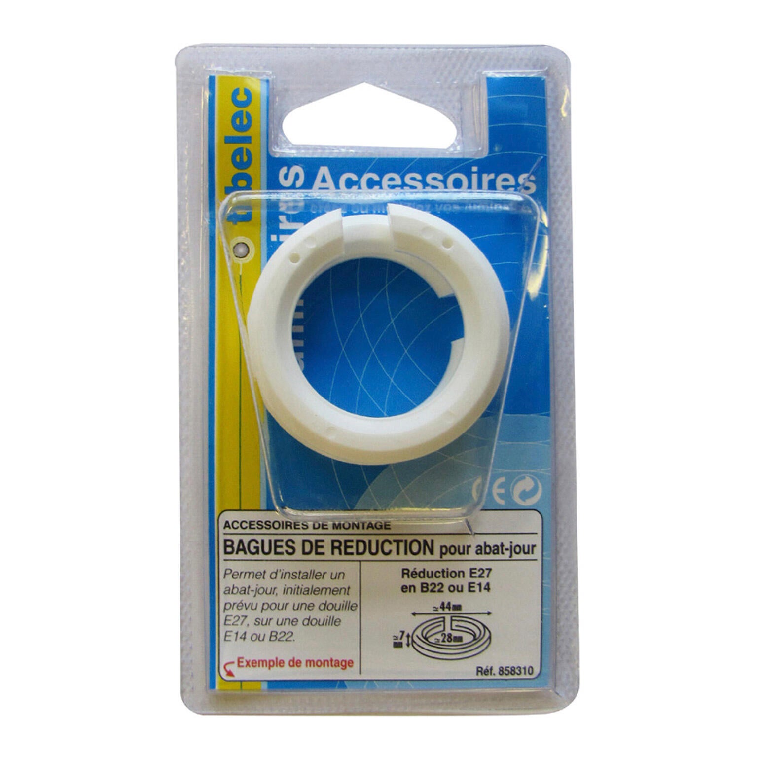 Lot de 2 bagues de réduction abat-jour B22 / E14 TIBELEC, plastique, blanc - 2