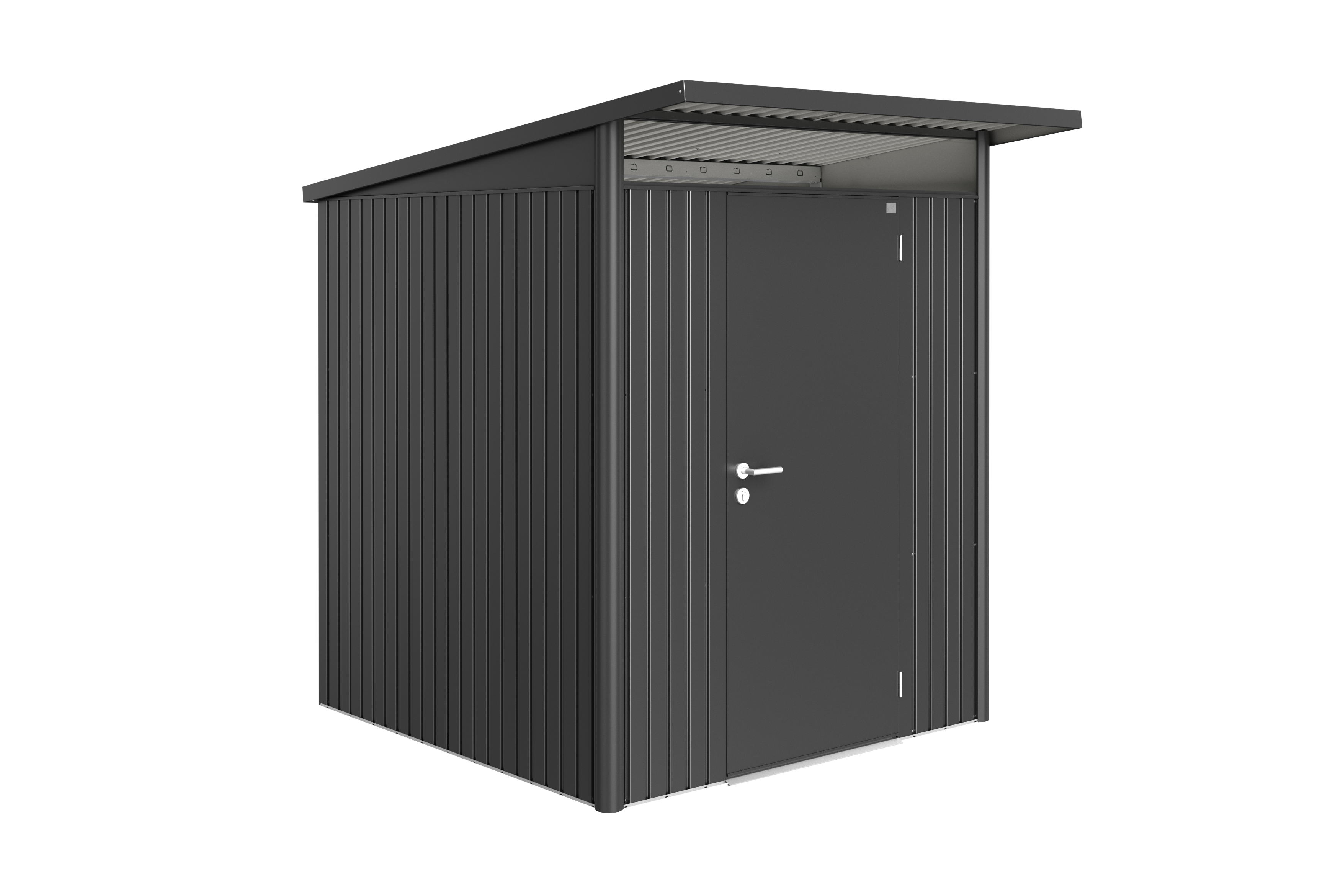 Caseta de metal avantgarde de 180x218x220 cm y 3.96 m2 con 0.5 mm espesor y puerta abatible biohort