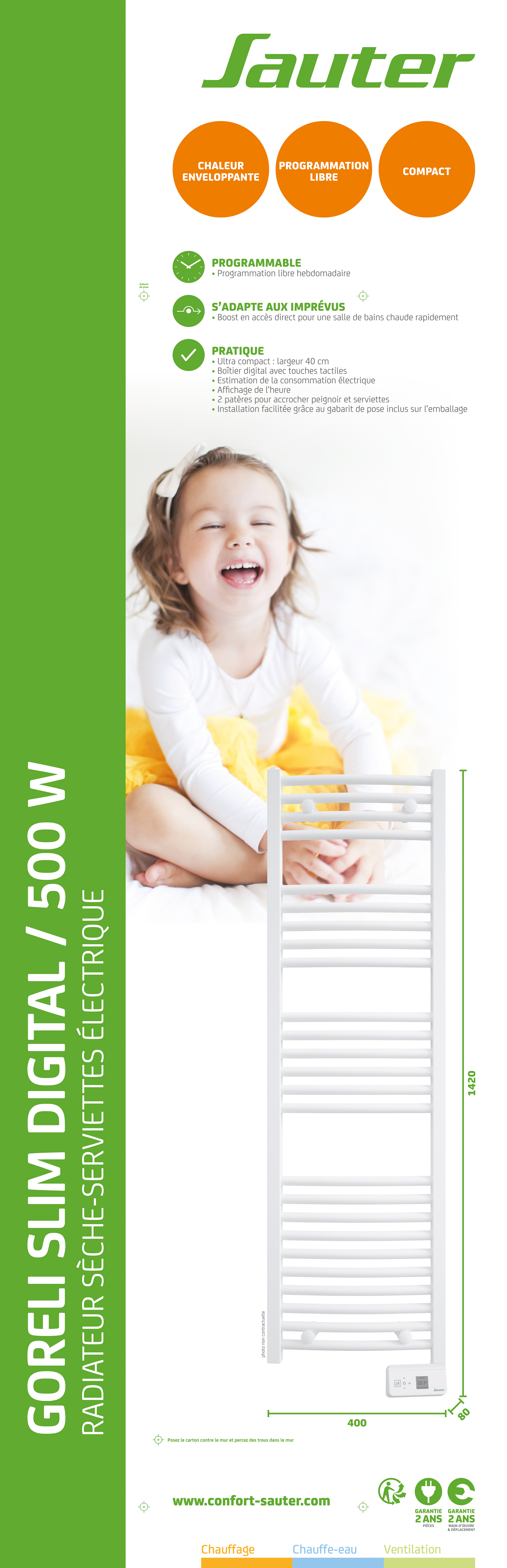 Sèche-serviettes électrique SAUTER 500W, H.142 x l.40 cm Goreli digital slim - 7