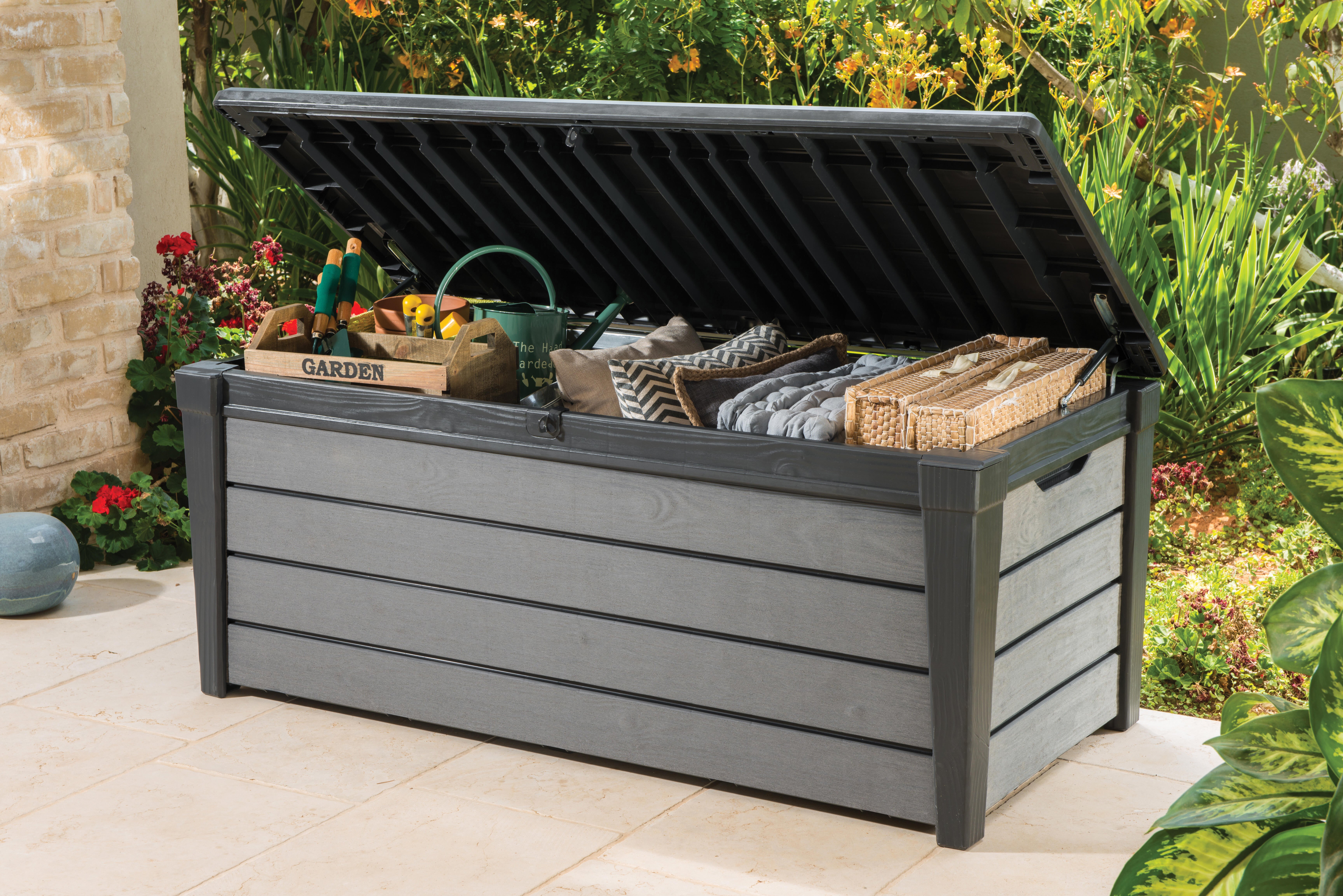 Coffre de jardin BRUSHWOOD en résine - KETER - gris - 455 litres - 4