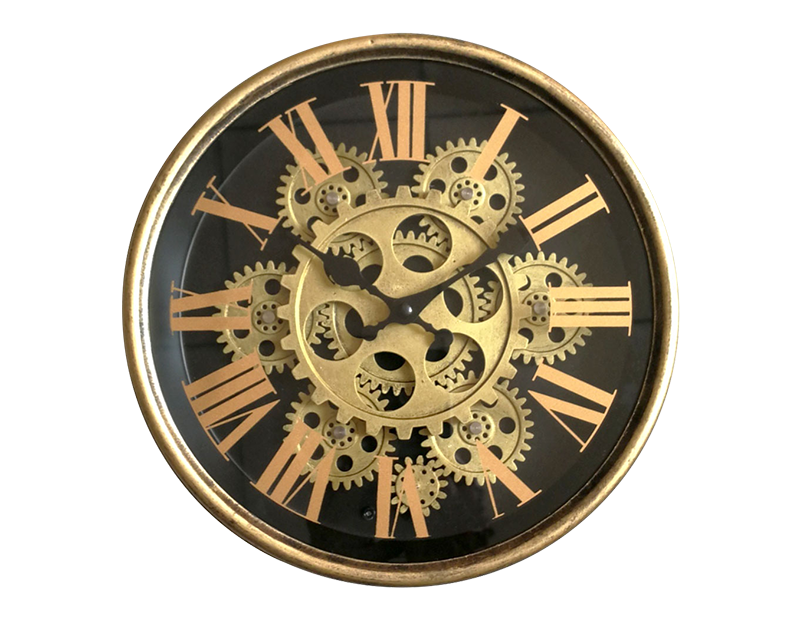 Reloj de pared redondo mecanismo negro y dorado de 25 cm