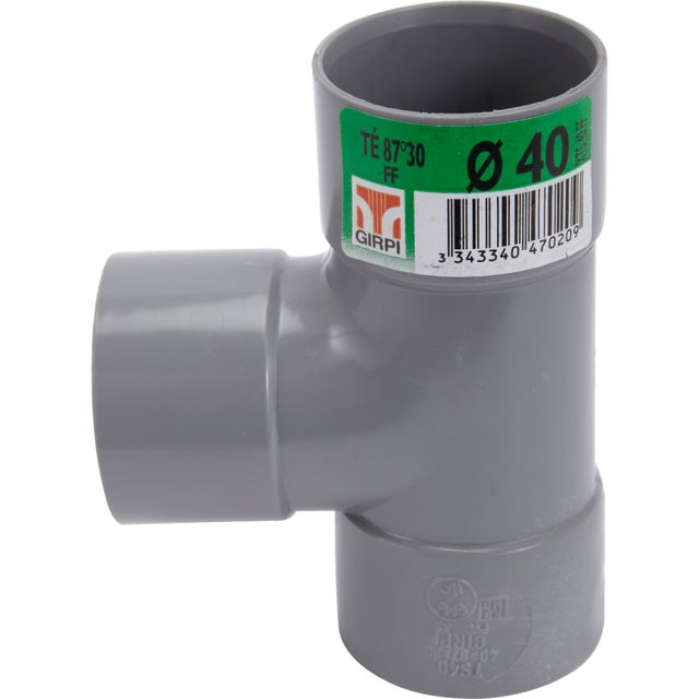 Té 87.30° en pvc à coller, femelle / femelle, D.40