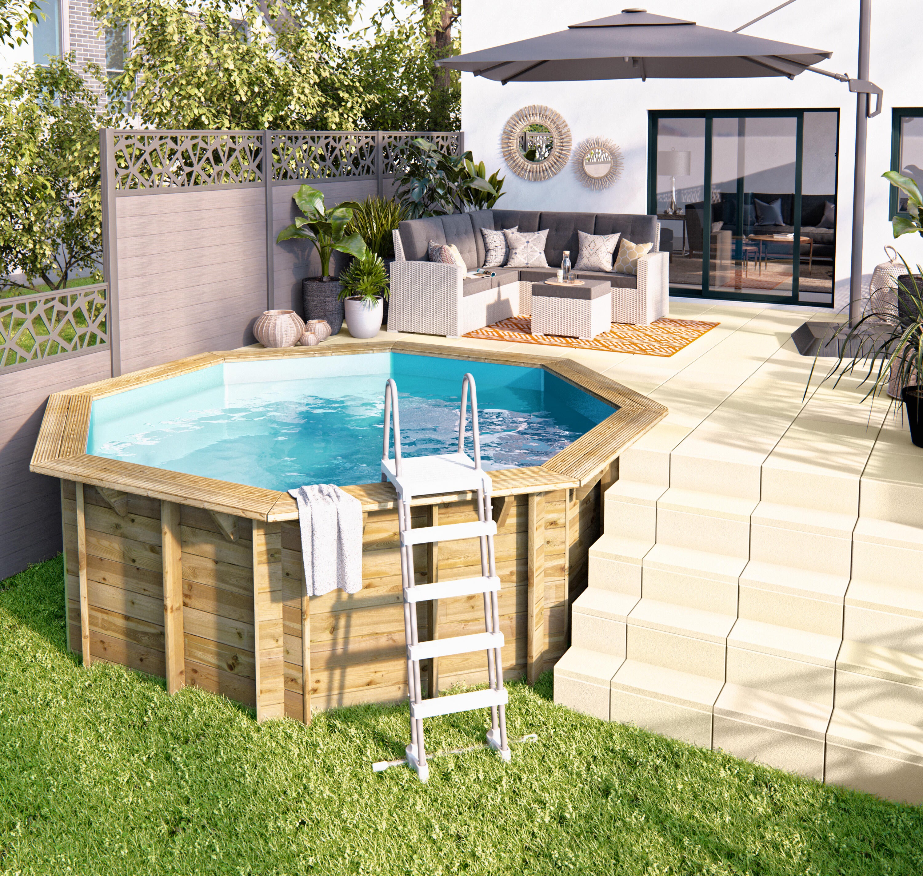Une Piscine Hors Sol En Bois Niveau Avec La Terrasse Leroy Merlin