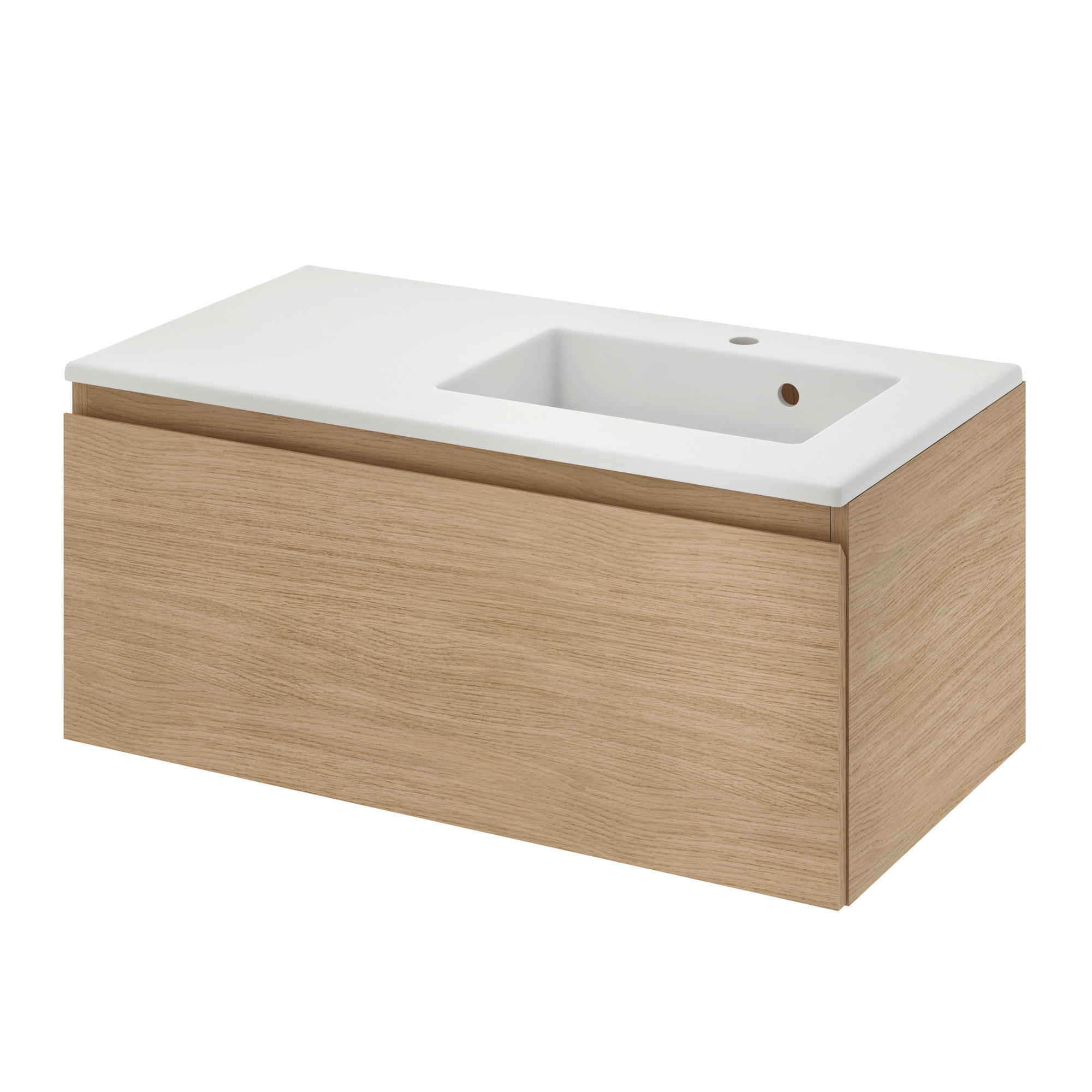 Meuble sous-vasque L.90cm x H.40.5cm x P.48cm placage chêne Natural - 9