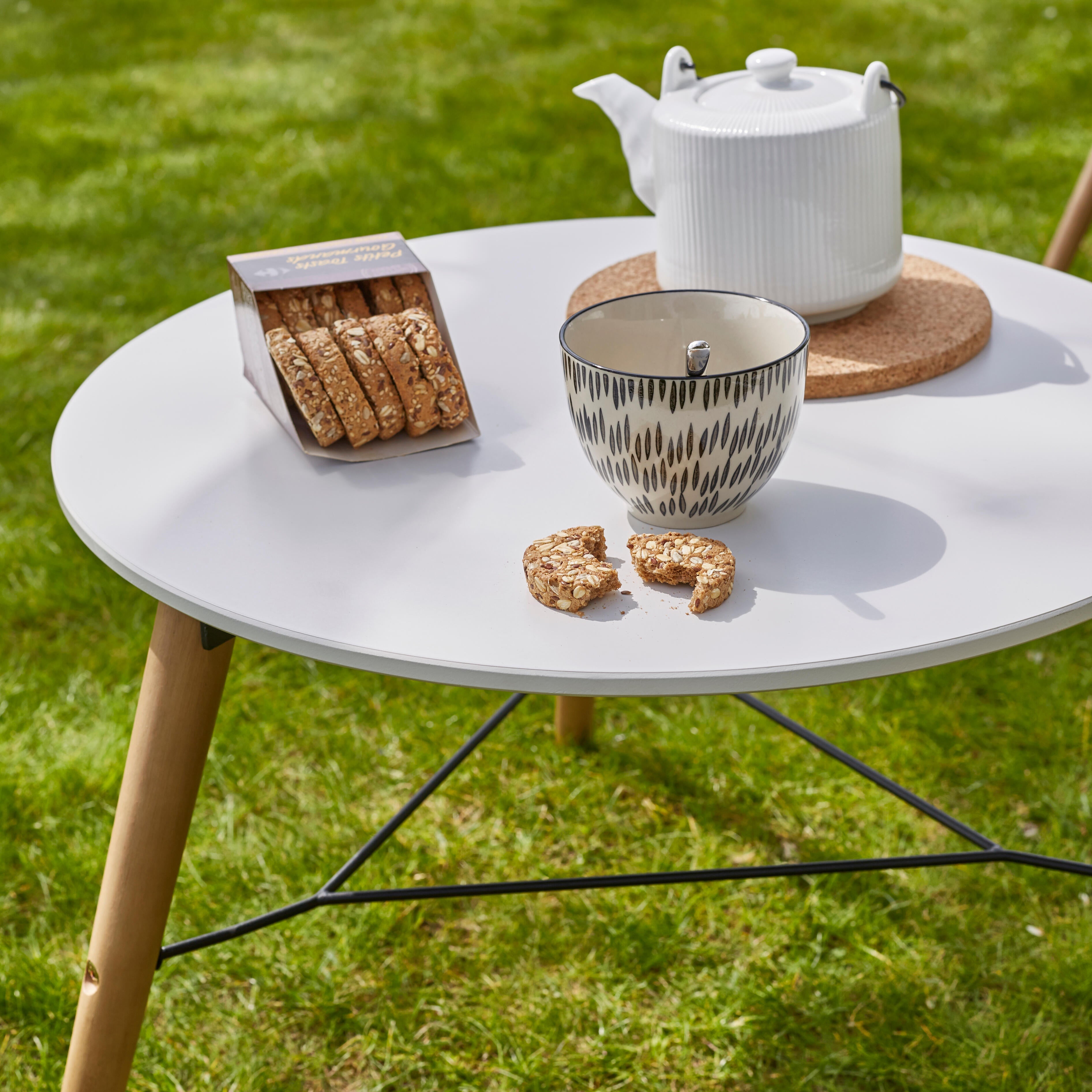 Tavolino da esterno Chamonix in eucalipto con piano in composito bianco per 2 persone 60cm - 5