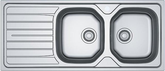 Evier à encastrer 2 bacs avec égouttoir, inox antirayures LOKI Gris