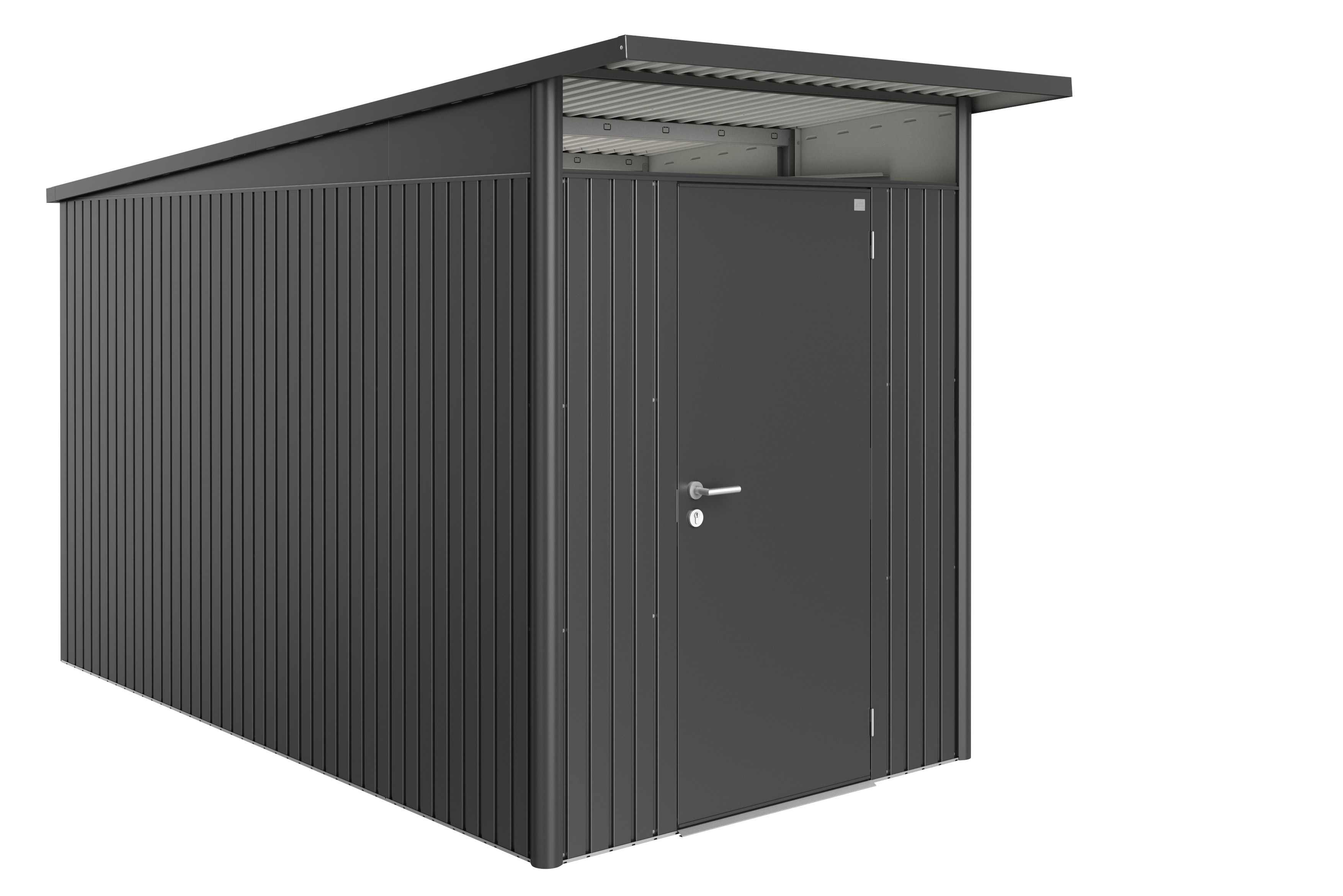 caseta de metal avantgarde de 180x222x380 cm y 684 m2 con 05 mm espesor y puerta abatible biohort