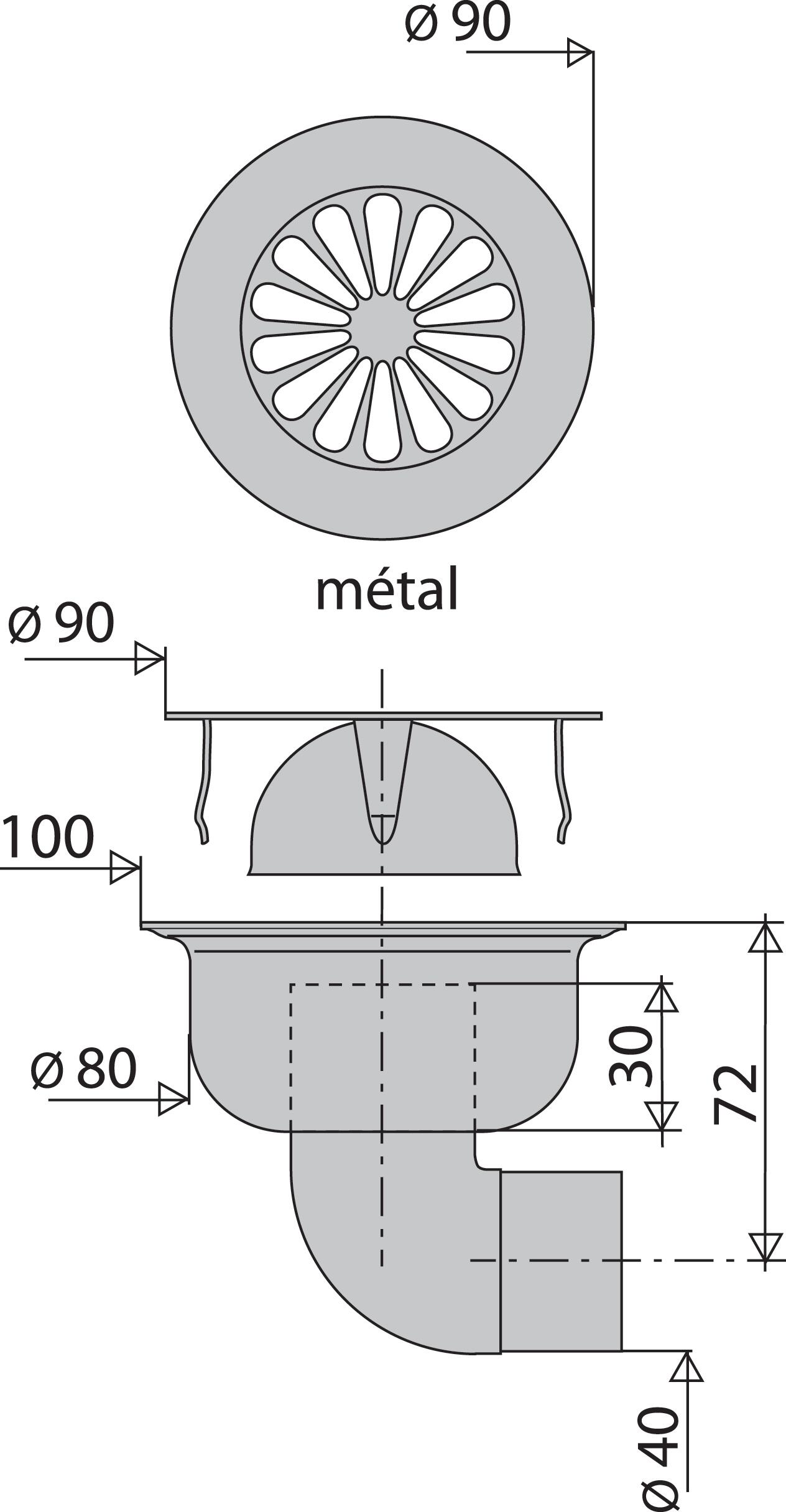 Siphon de sol laiton, sortie coudée à souder VALENTIN Diam.40 mm - 2