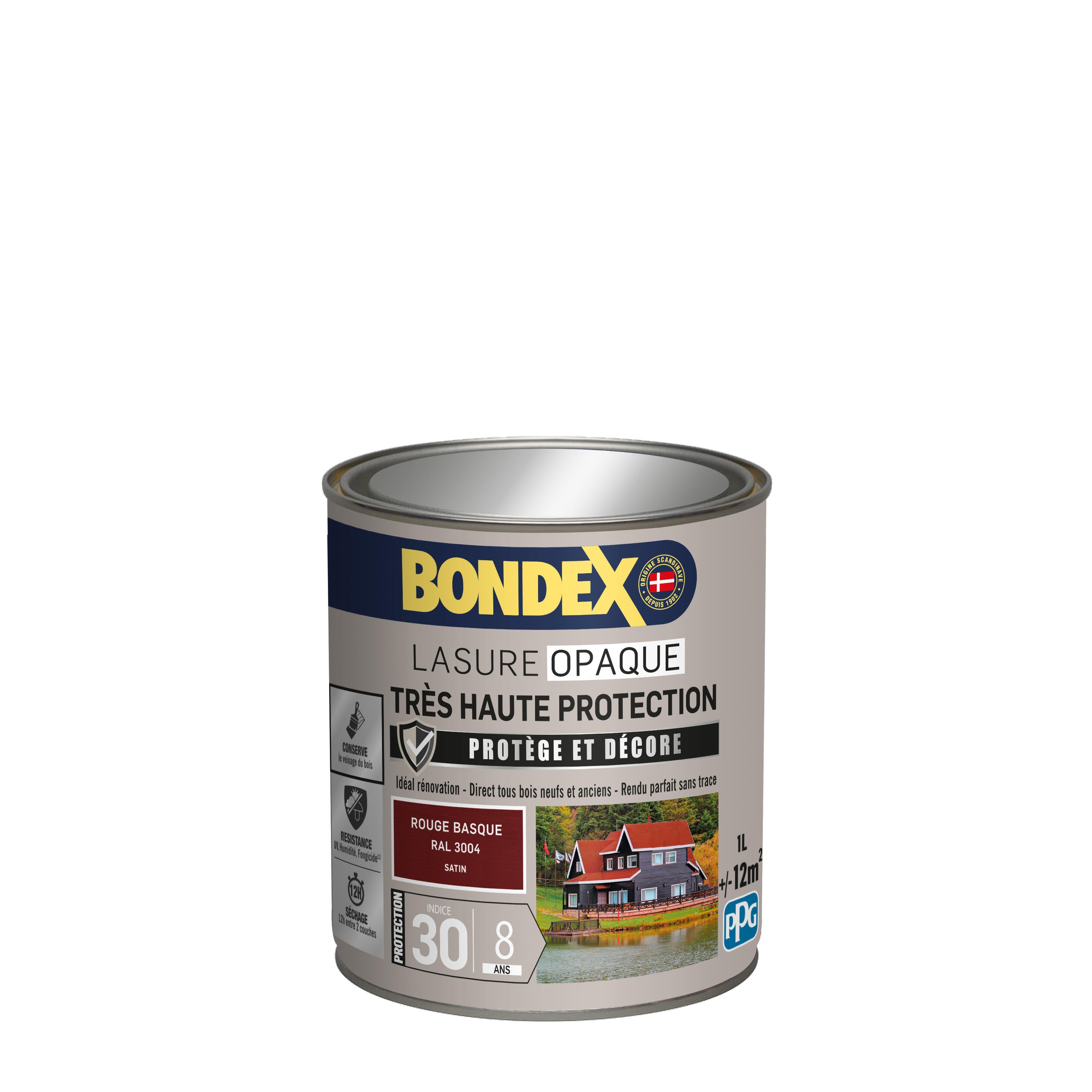 Lasure BONDEX Très haute protection opaque 8 ans rouge basque satiné 1 l - 4