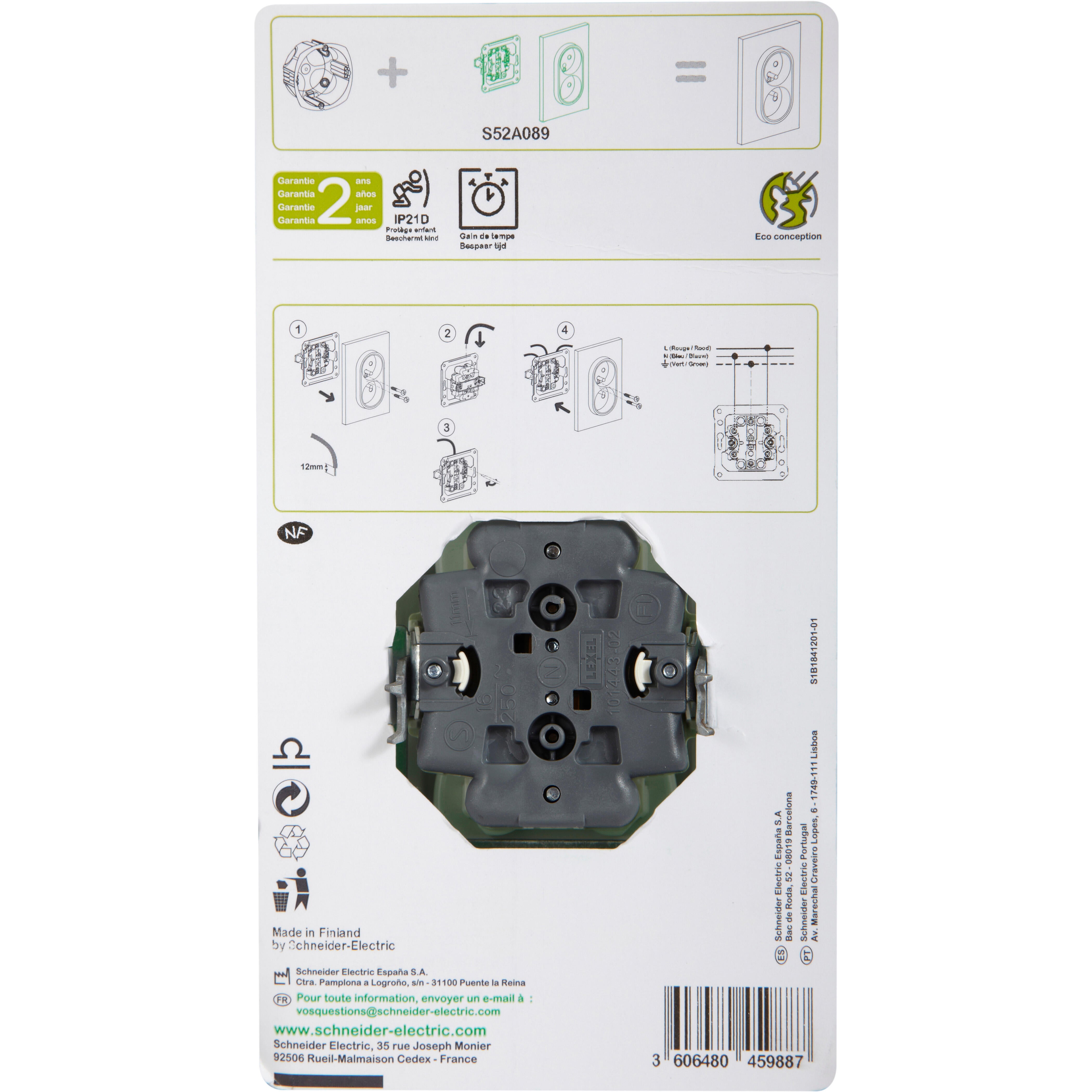 Double prise avec terre verticale complet Odace, SCHNEIDER ELECTRIC, blanc - 11