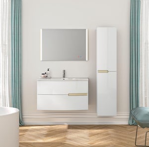 Meuble simple vasque, 2t l.90.2 x H.53.6 x P.51.6 cm, blanc brillant, Egerie