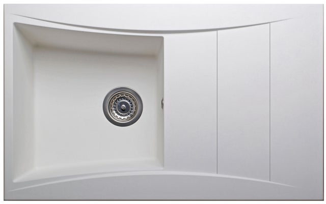 Evier à encastrer 1 bac avec égouttoir, Granit et résine, WAVE Blanc