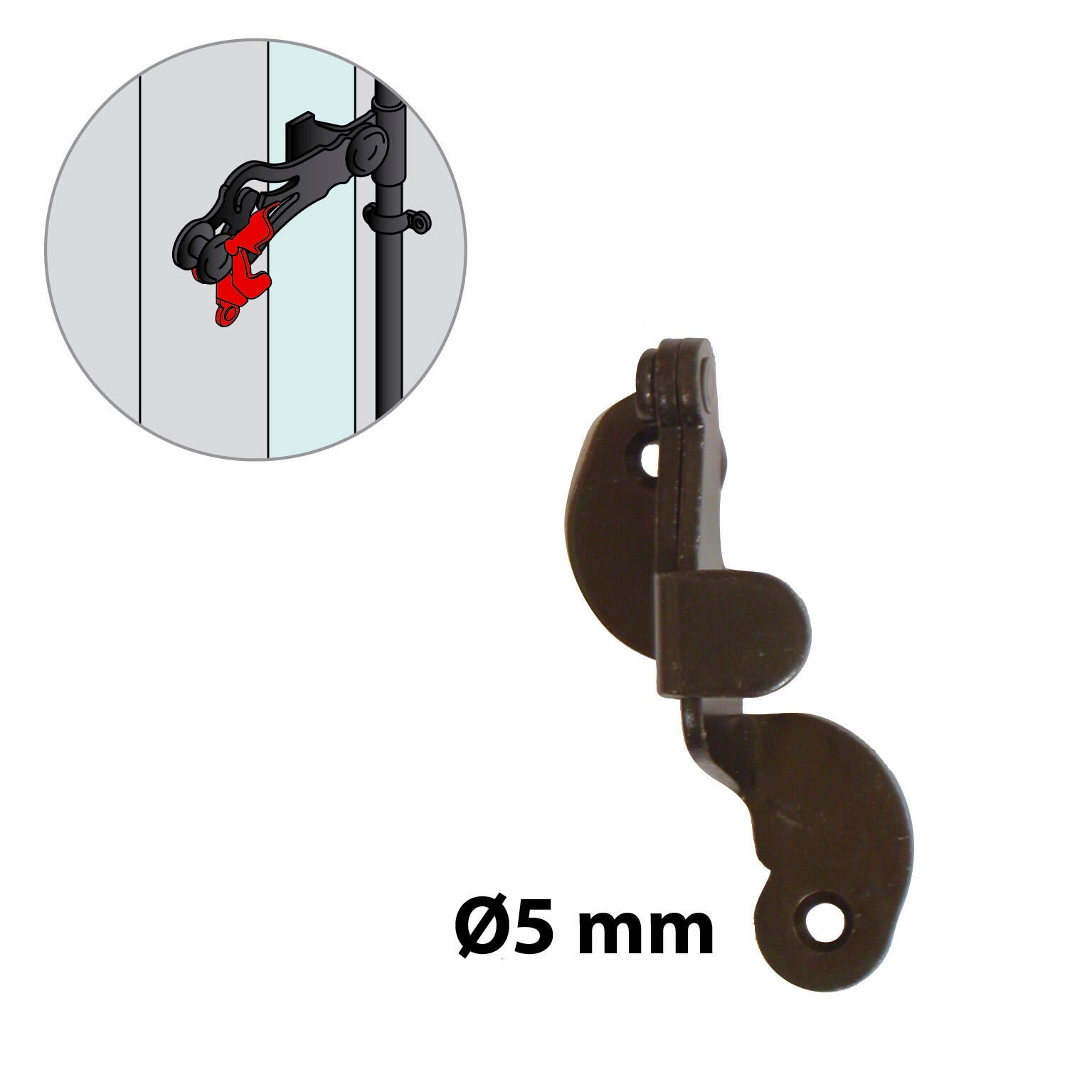 Support d'espagnolette avec verrouillage en acier noir  H.90 x L.50 x P.35 mm - 3